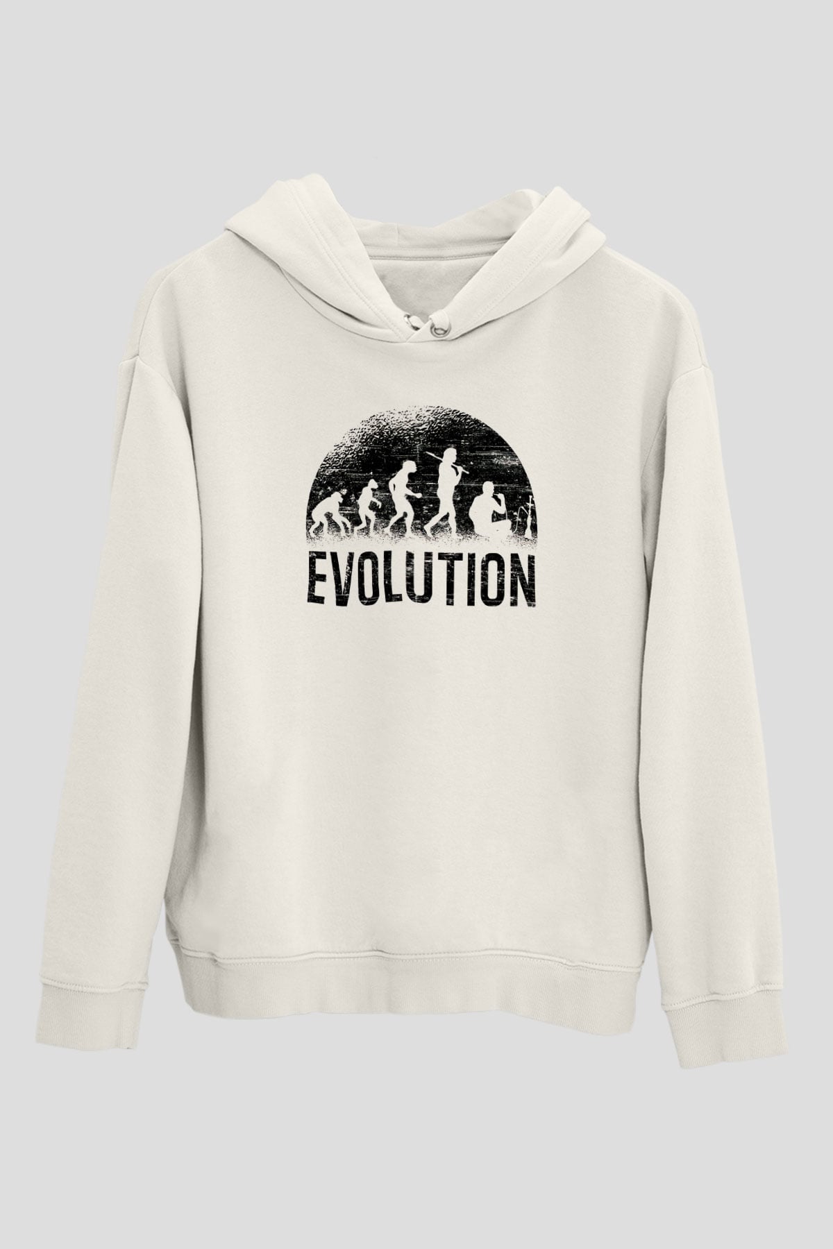 Nargile Evrimi Baskılı Unisex Ekru Hoodie