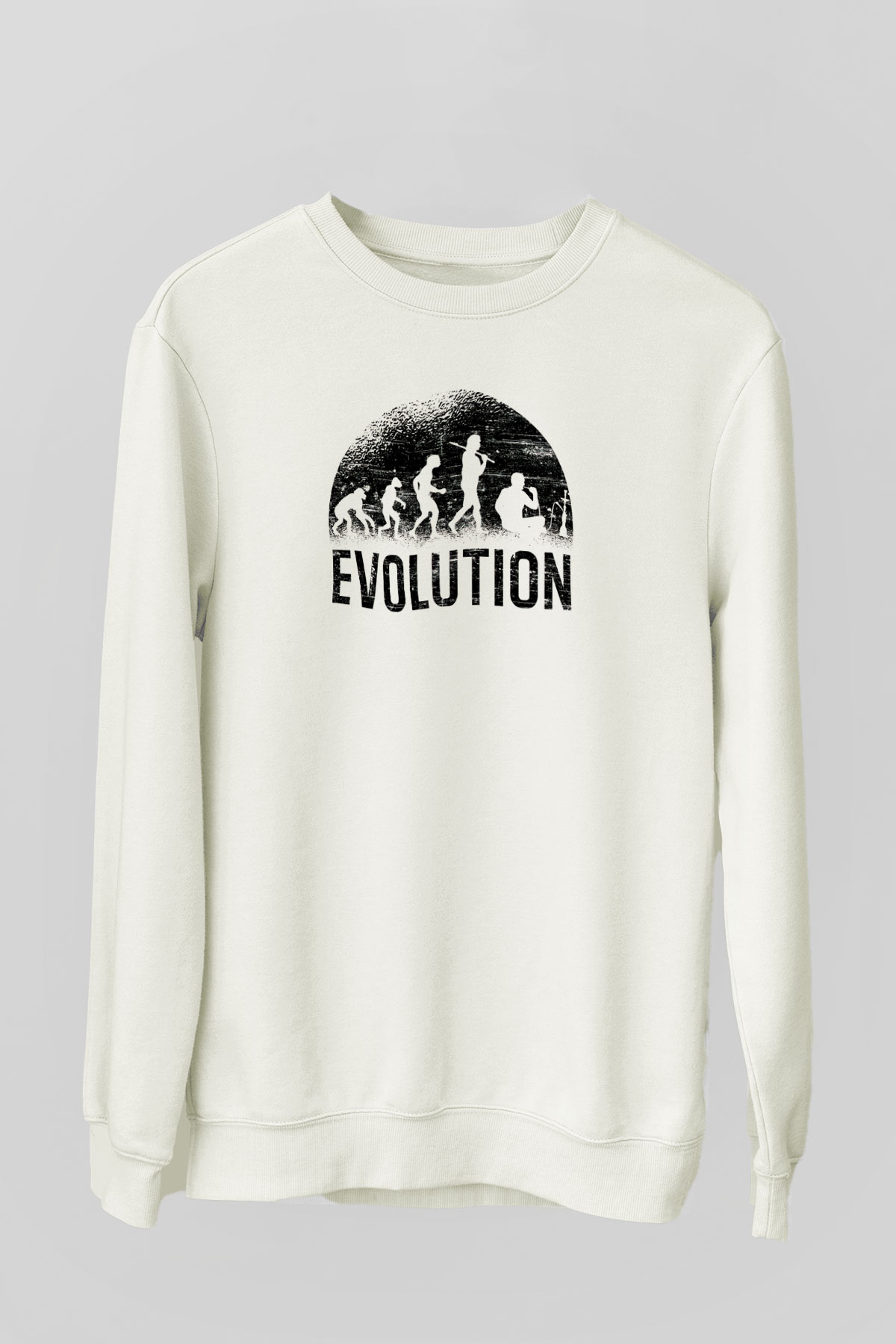 Nargile Evrimi Baskılı Unisex Ekru Sweatshirt