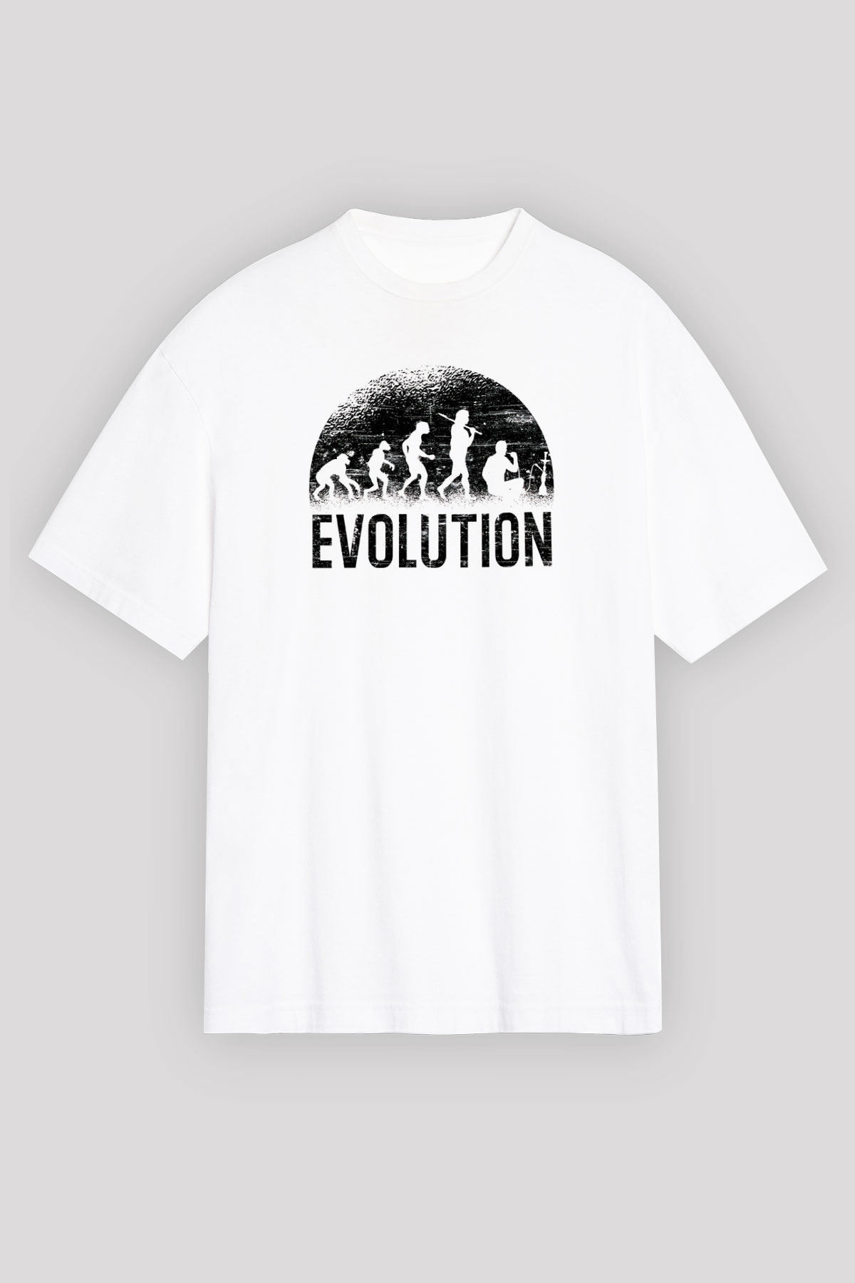 Nargile Evrimi Baskılı Unisex Oversize Beyaz Tişört - Tshirt