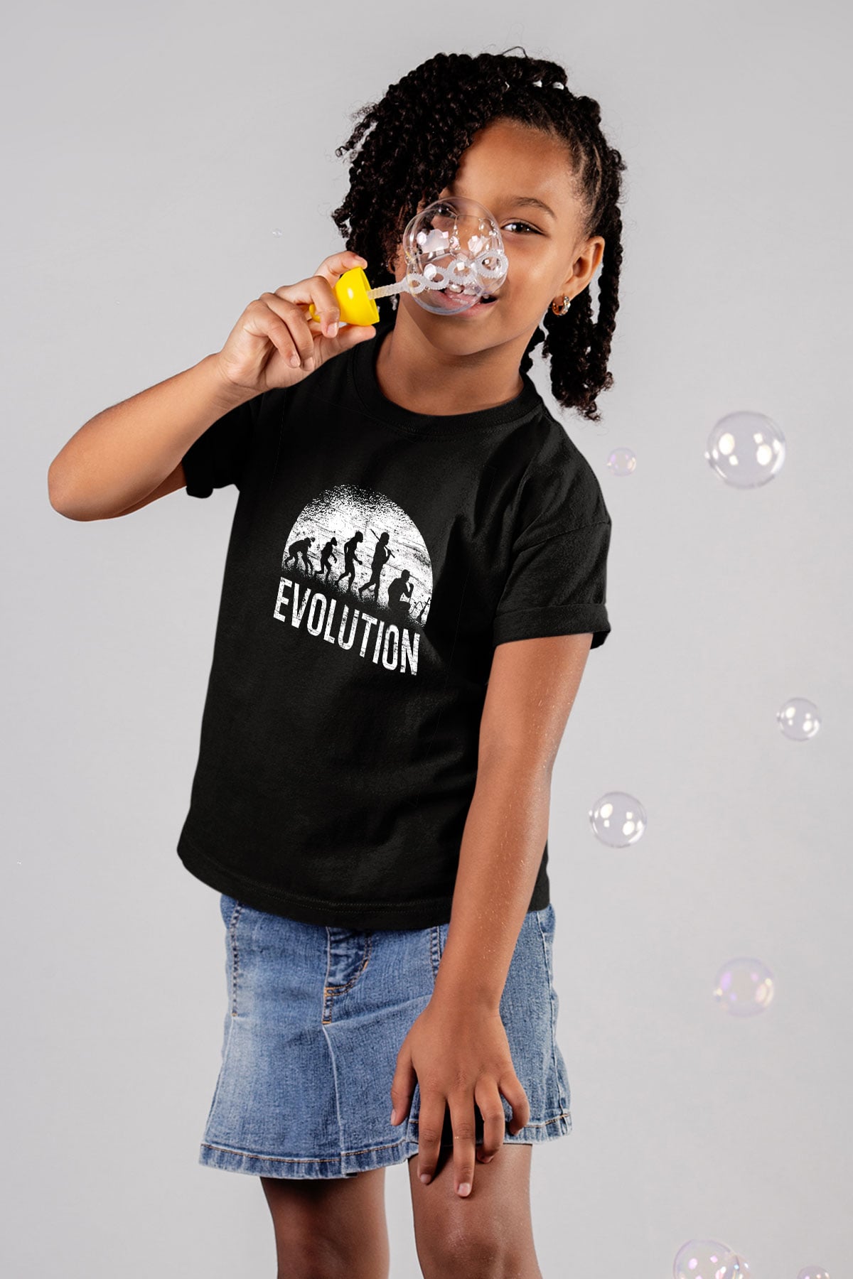 Nargile Evrimi Baskılı Unisex Siyah Çocuk Tişörtü - Tshirt