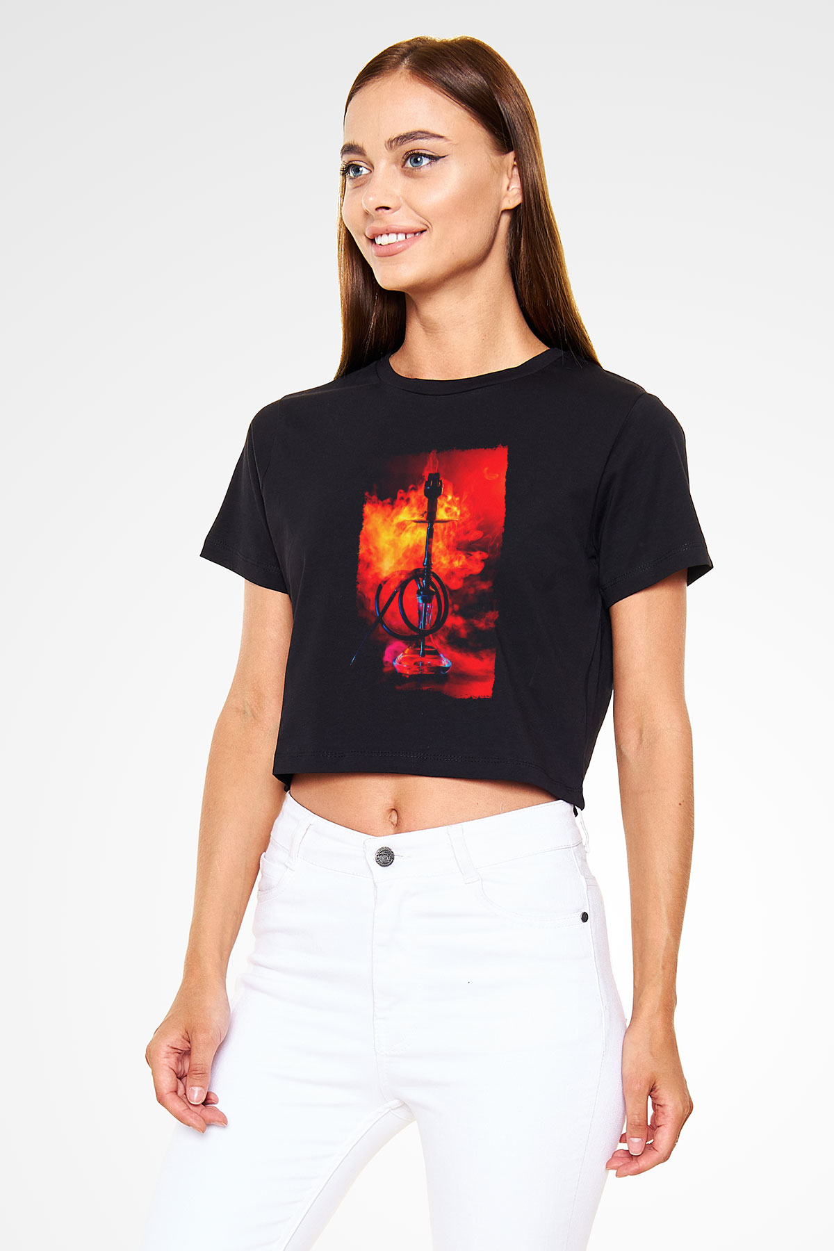 Nargile Siyah  Crop Top Tişört