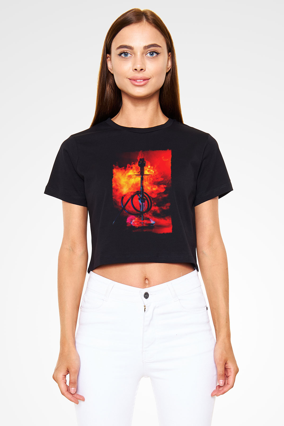 Nargile Siyah  Crop Top Tişört