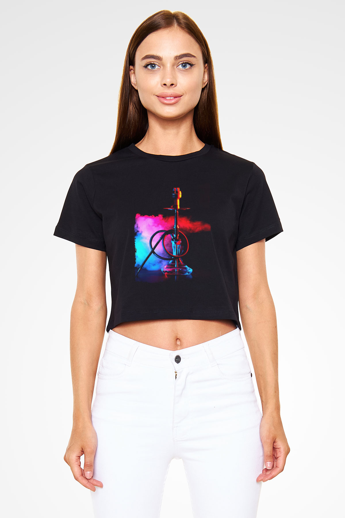 Nargile Siyah  Crop Top Tişört