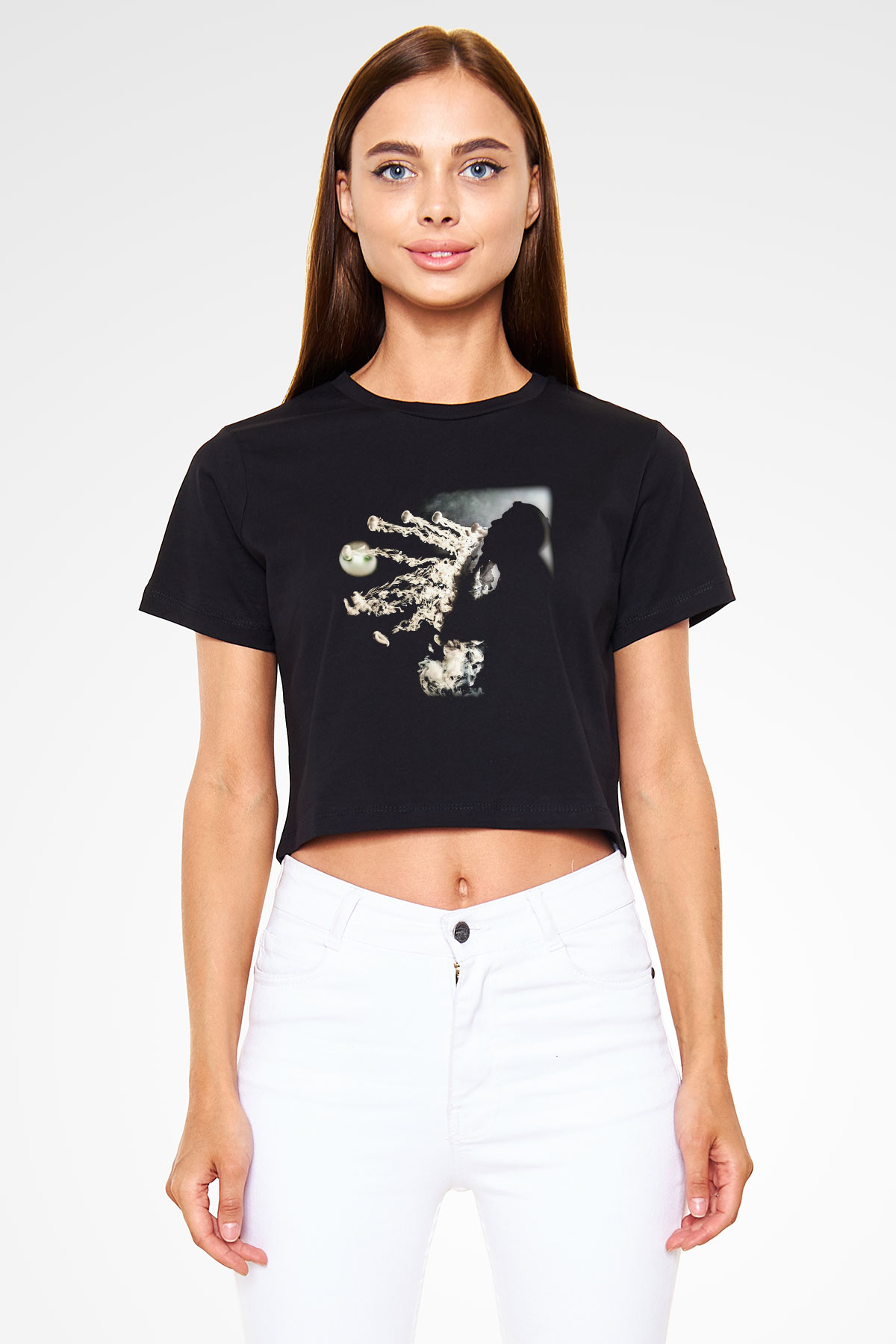 Nargile Siyah Crop Top Tişört
