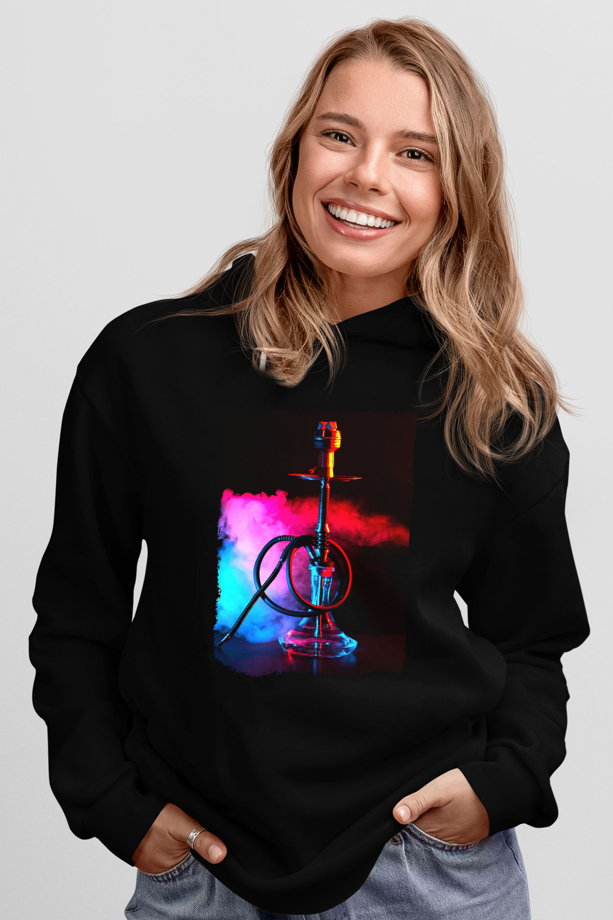 Nargile Siyah Unisex Kapüşonlu Sweatshirt