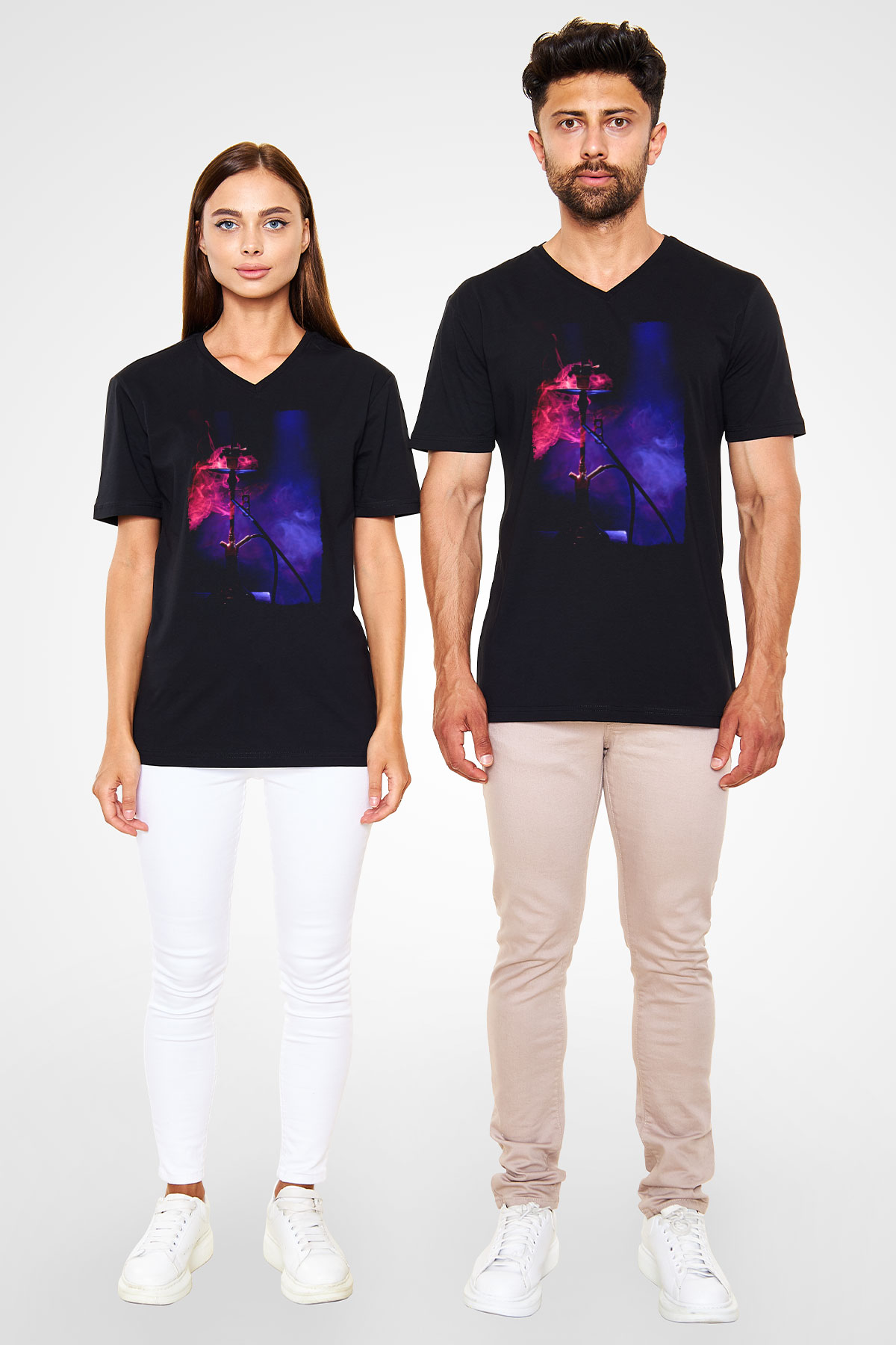 Nargile Siyah Unisex V Yaka Tişört