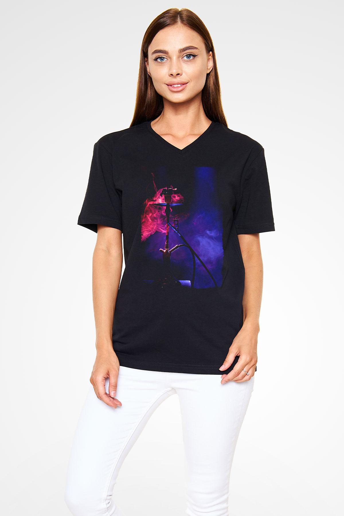 Nargile Siyah Unisex V Yaka Tişört
