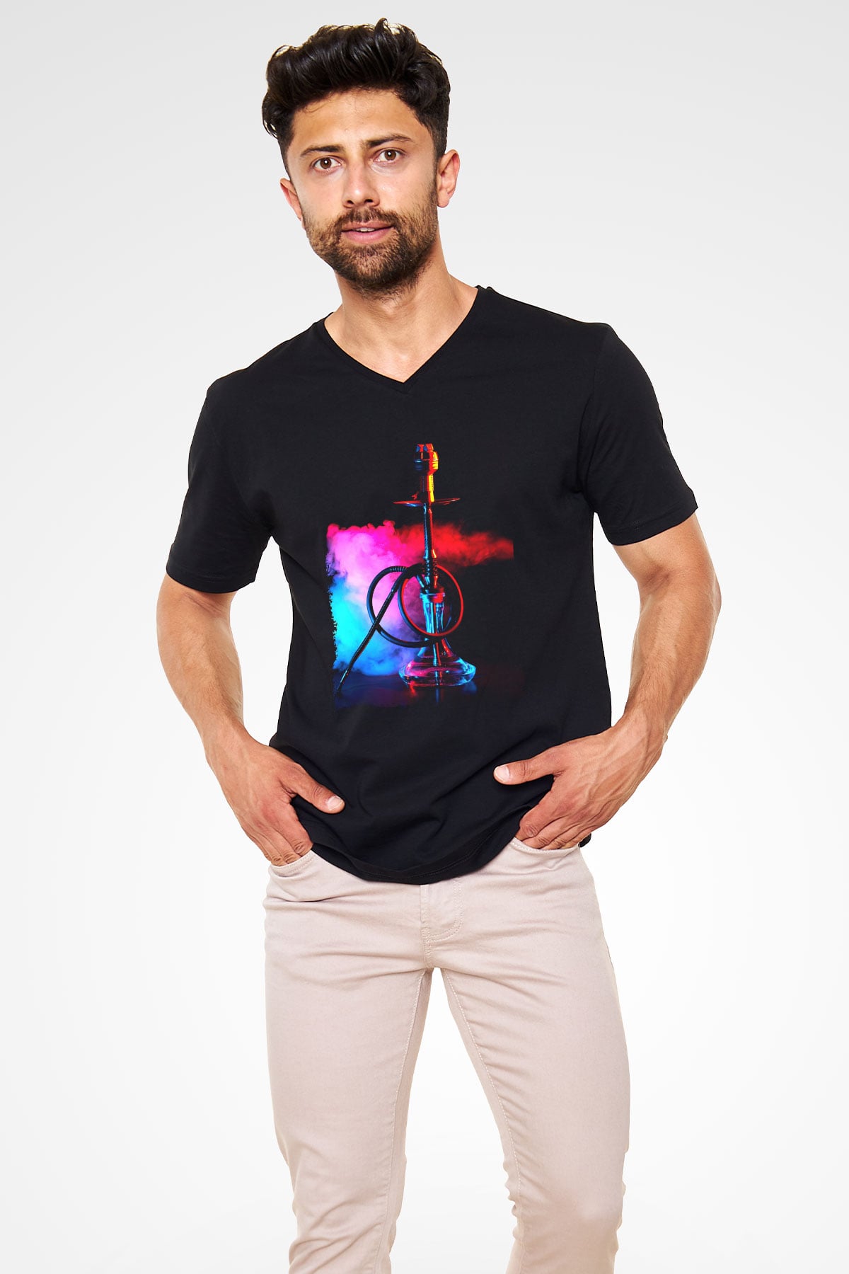 Nargile Siyah Unisex V Yaka Tişört
