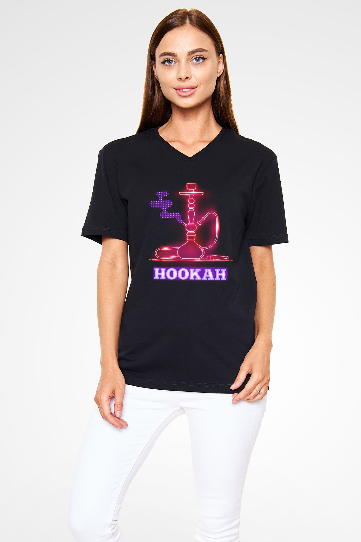 Nargile Siyah Unisex V Yaka Tişört