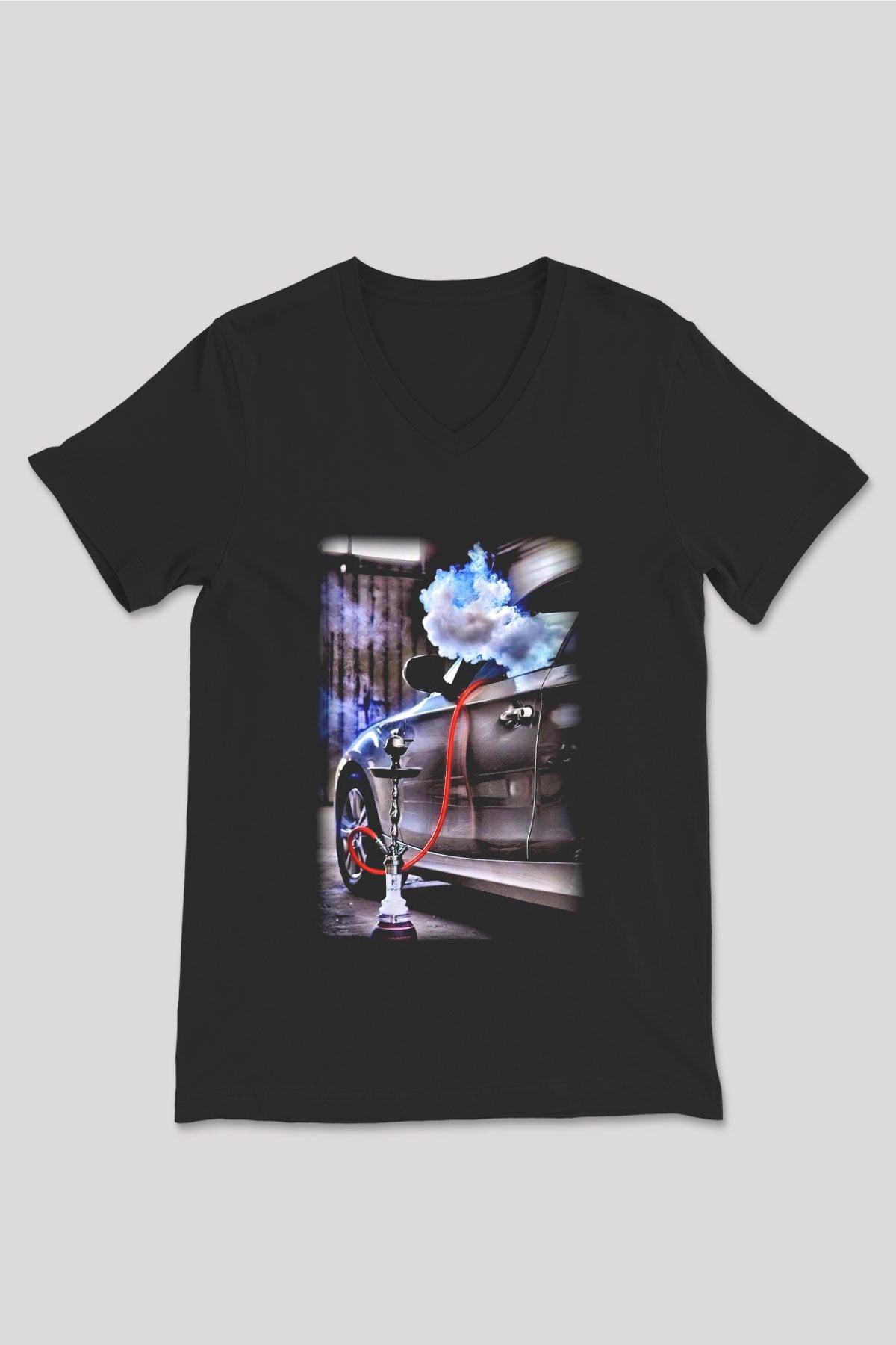 Nargile Siyah Unisex V Yaka Tişört T-Shirt