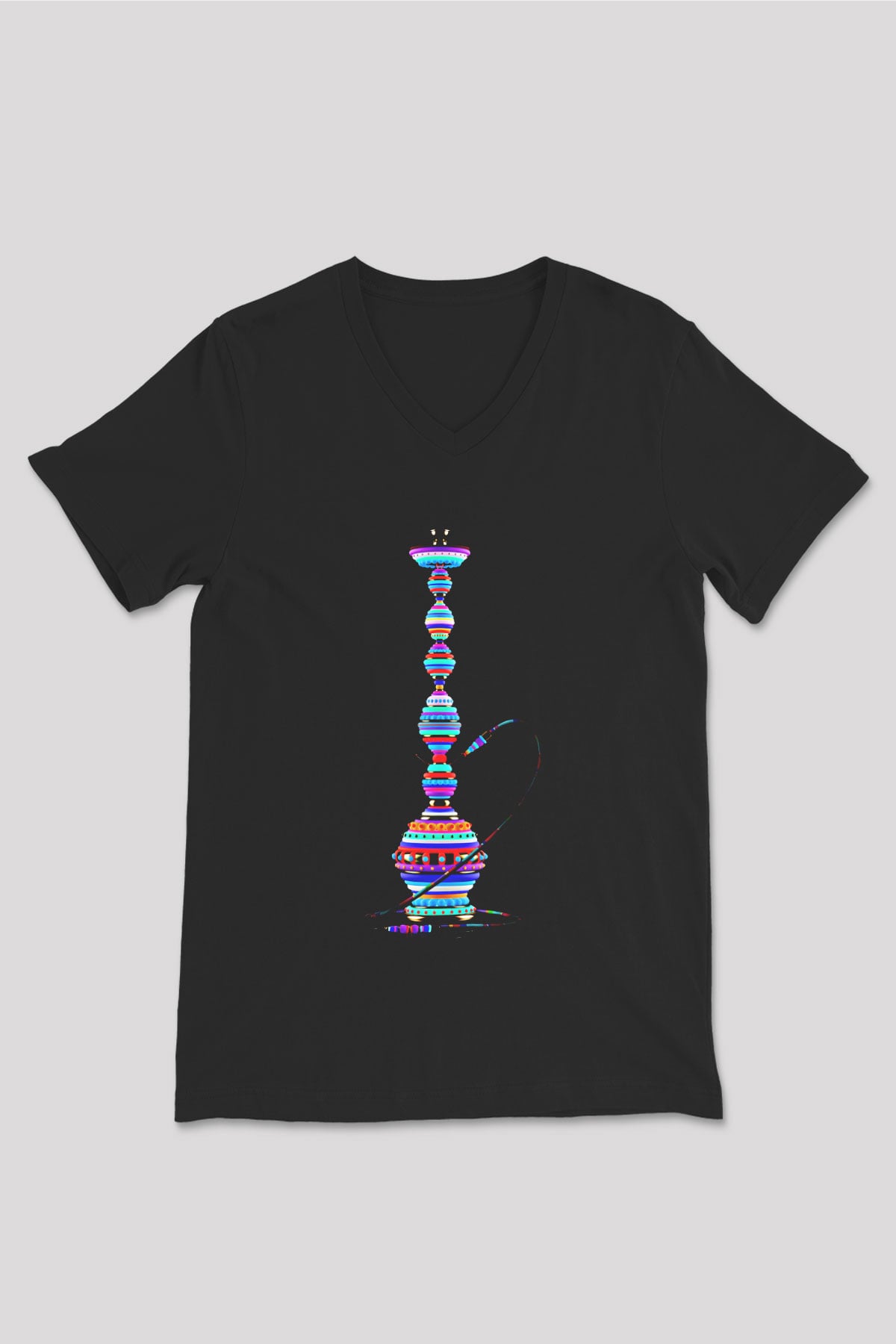 Nargile Siyah Unisex V Yaka Tişört T-Shirt