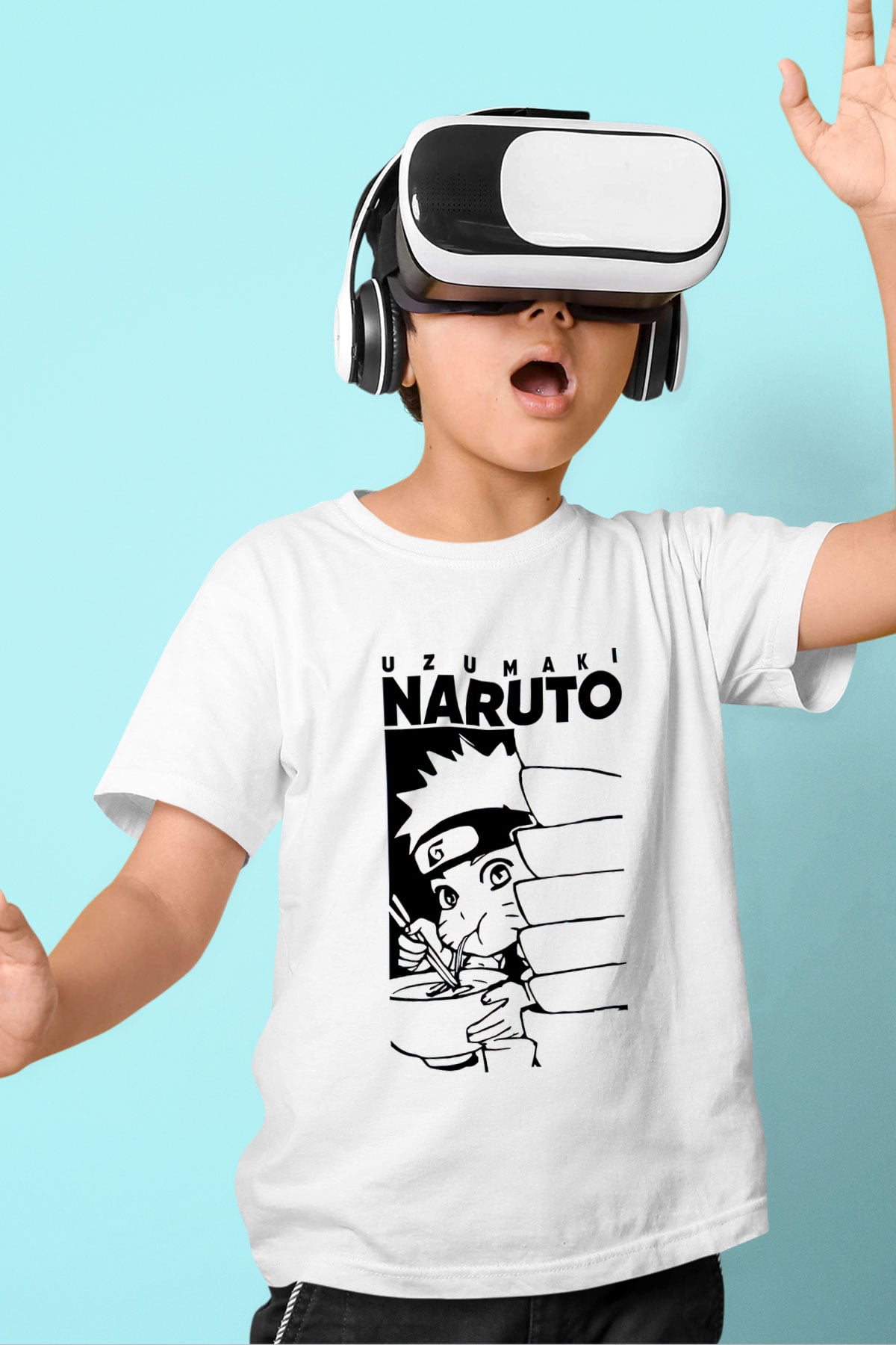 Naruto Baskılı Beyaz Unisex Beyaz Çocuk Tişört - Tshirt
