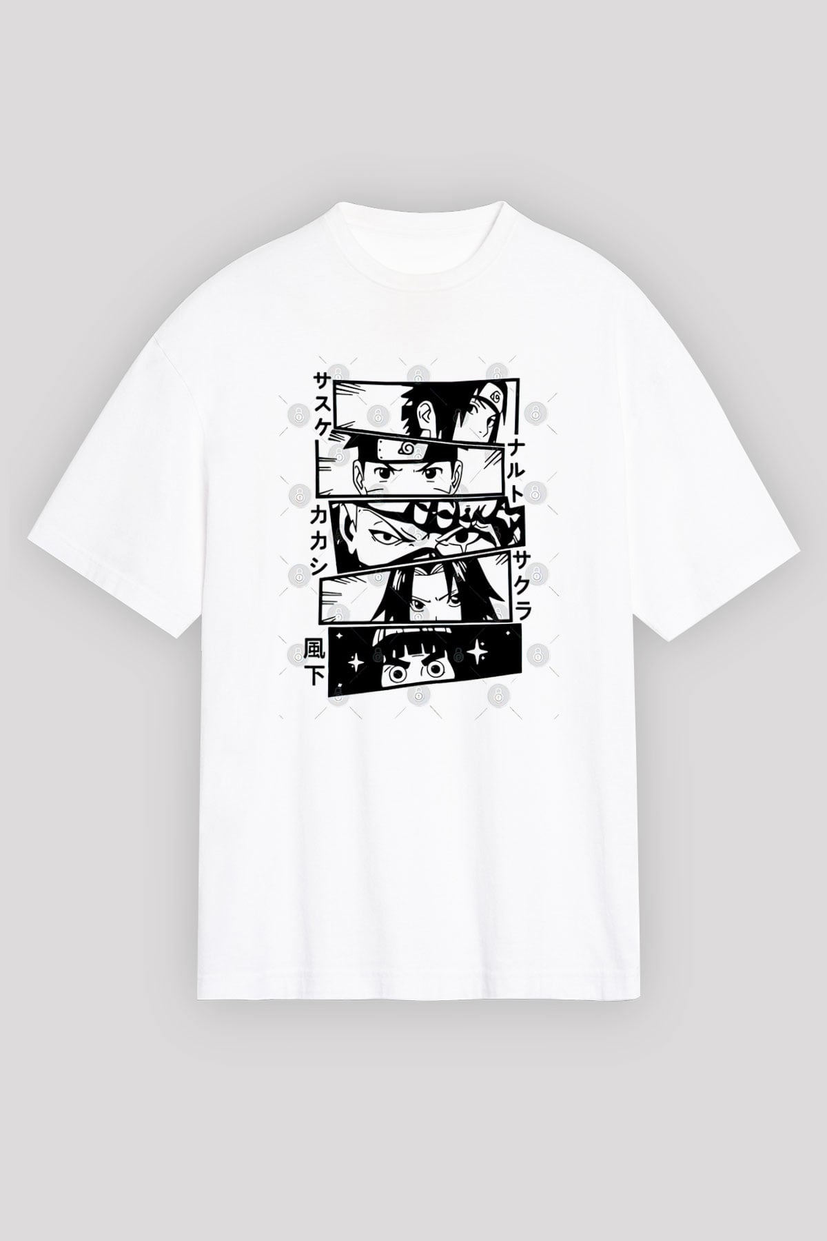 Naruto Baskılı Beyaz Unisex Oversize Tişört - Tshirt