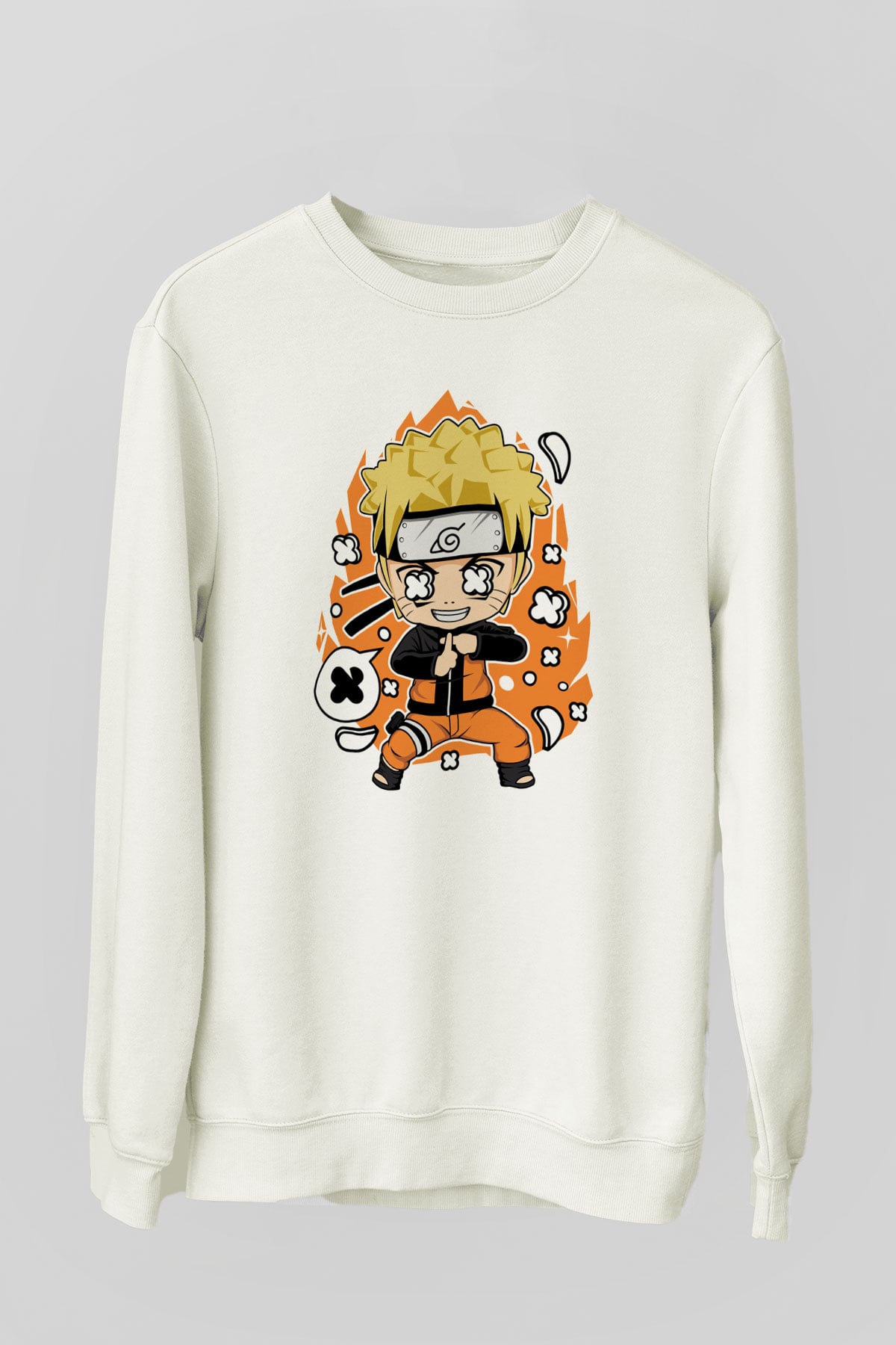 Naruto Baskılı Unisex Beyaz Sweatshirt