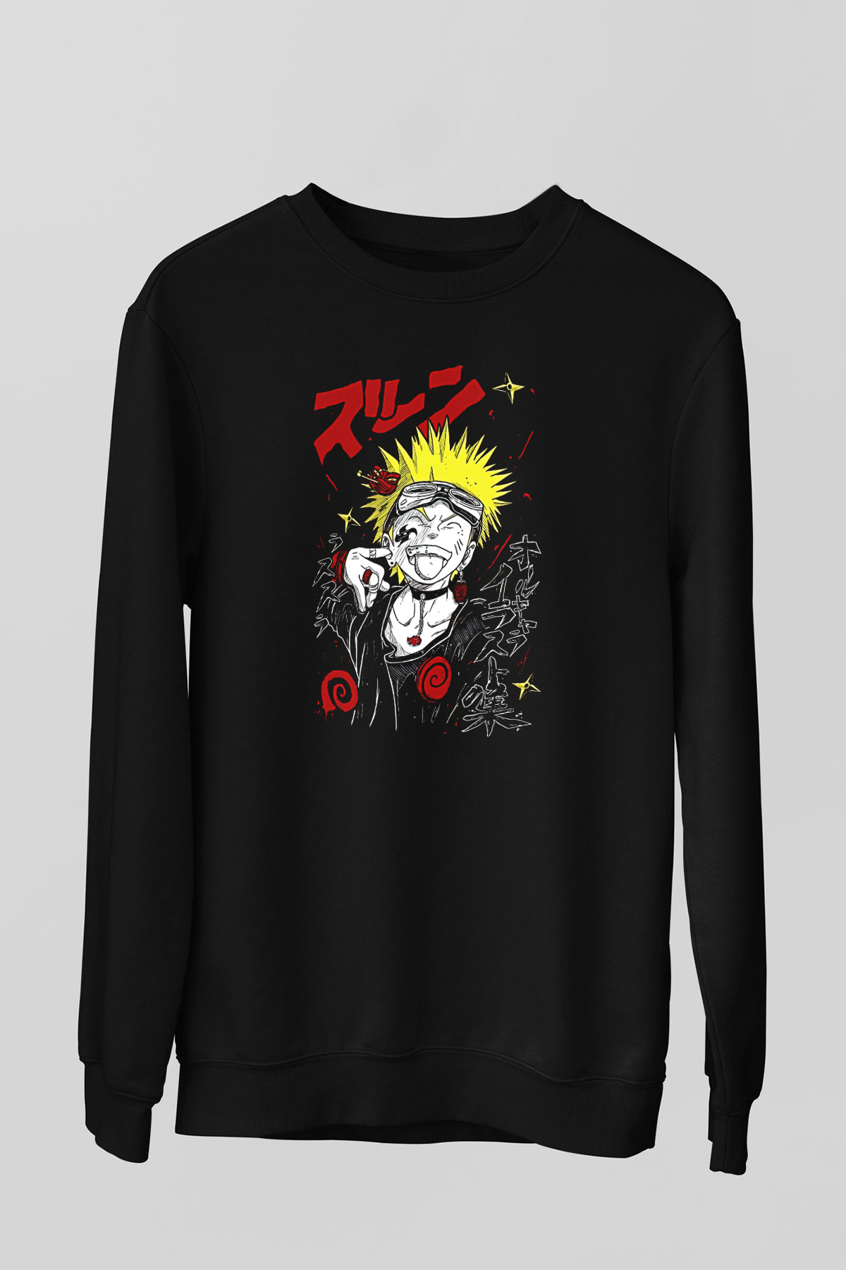 Naruto Baskılı Unisex Siyah Sweatshirt