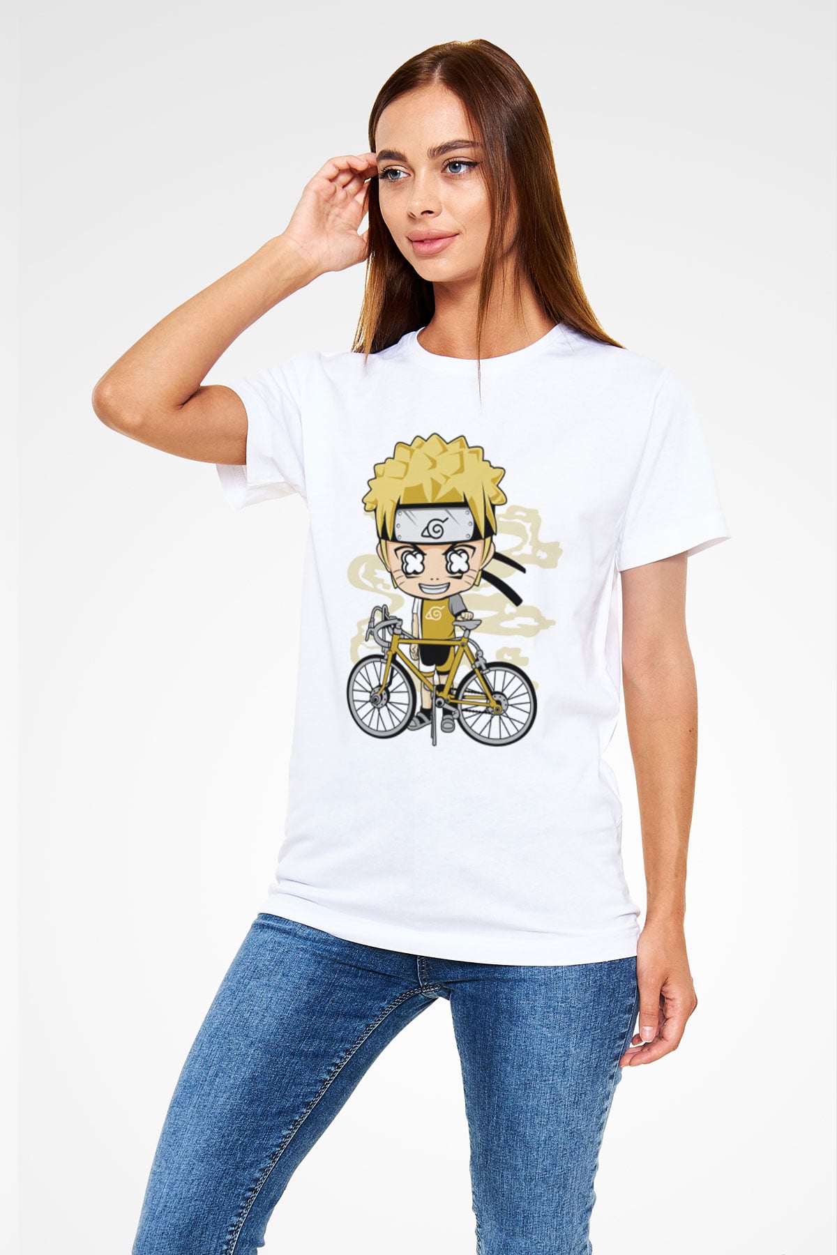 Naruto Bicycle Baskılı Beyaz Unisex Tshirt