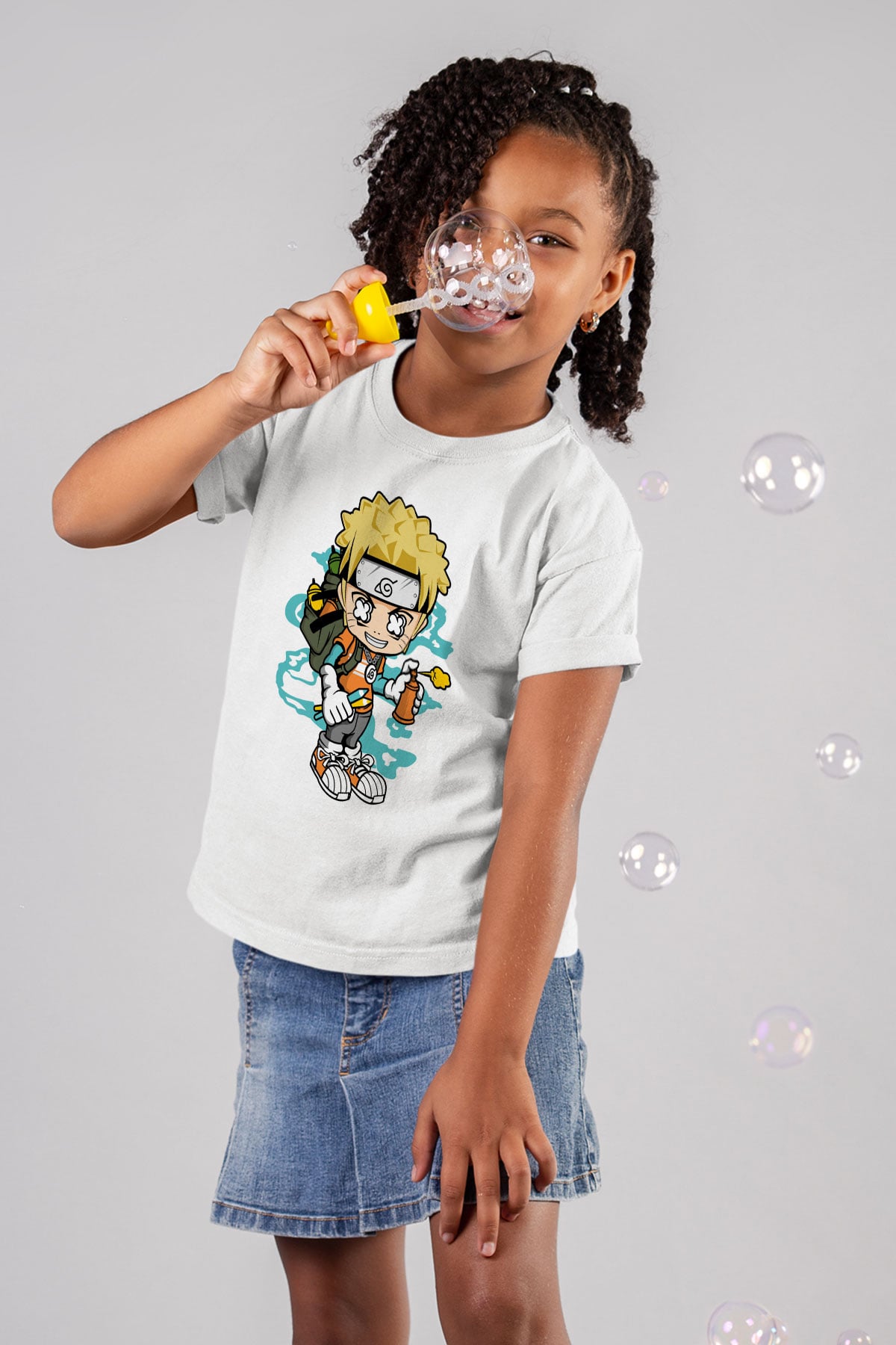 Naruto Bomber Baskılı Unisex Beyaz Çocuk Tshirt