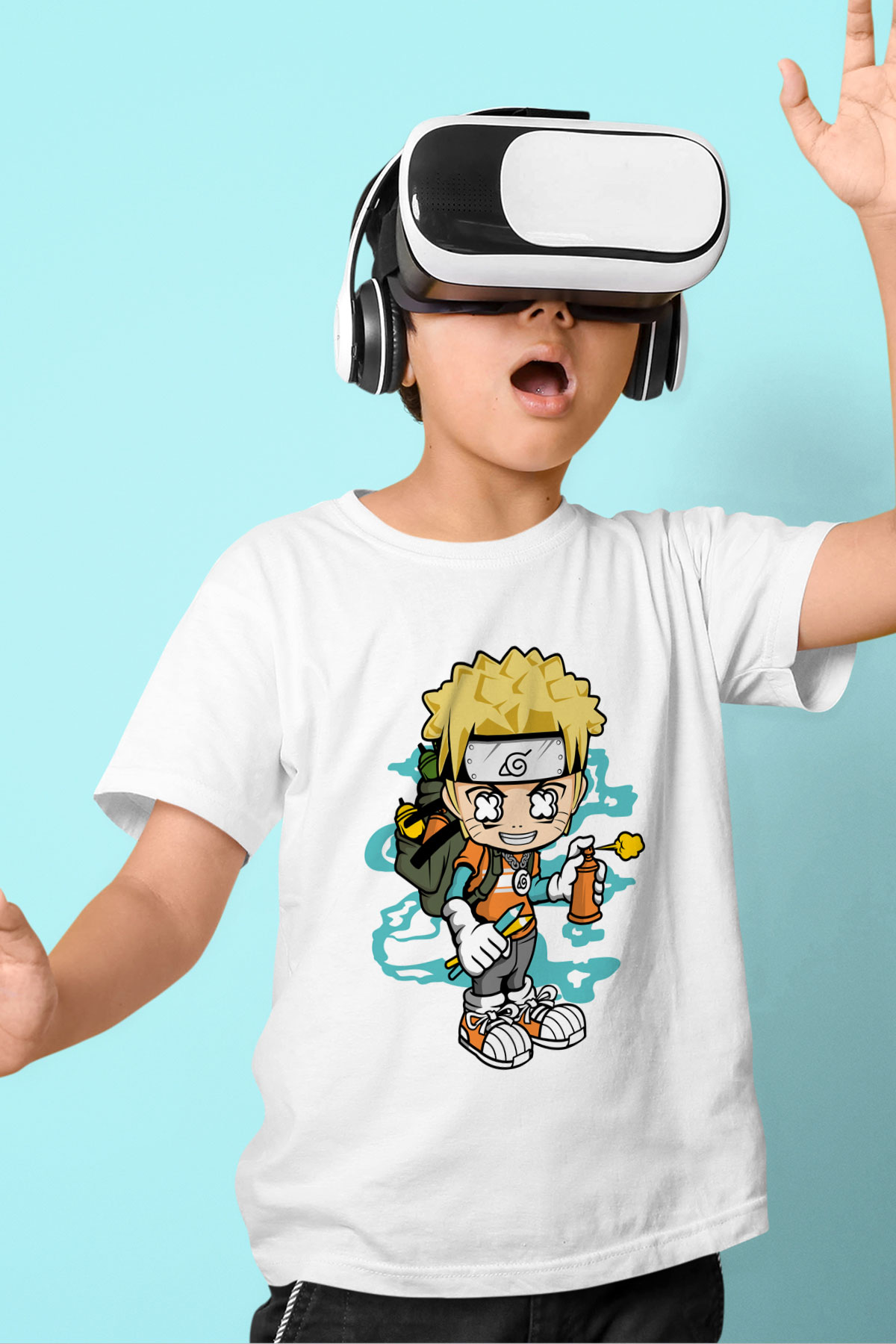 Naruto Bomber Baskılı Unisex Beyaz Çocuk Tshirt