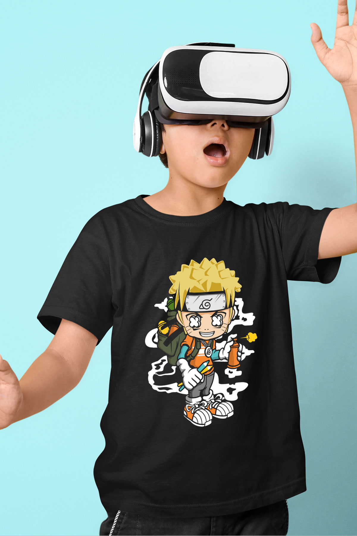Naruto Bomber Baskılı Unisex Siyah Çocuk Tshirt
