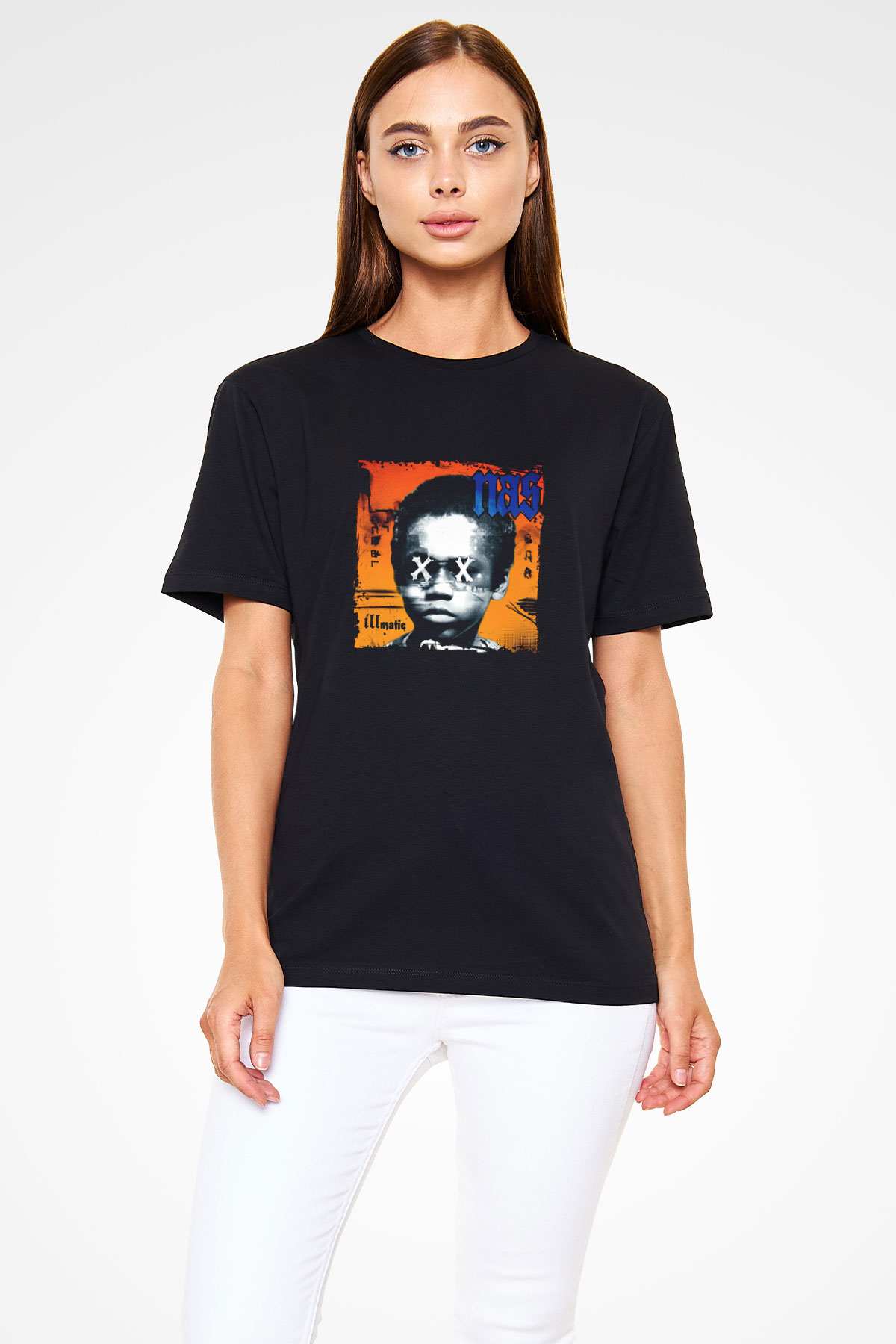 Nas Baskılı Unisex Siyah Tişört