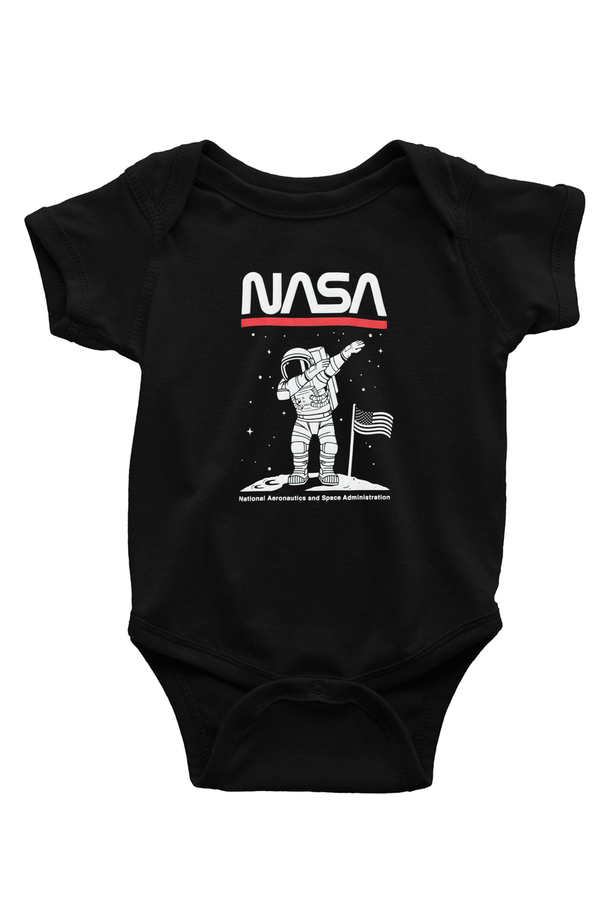 Nasa Asntonot Aya Ayak Basma Baskılı Unisex Siyah Bebek Body - Zıbın