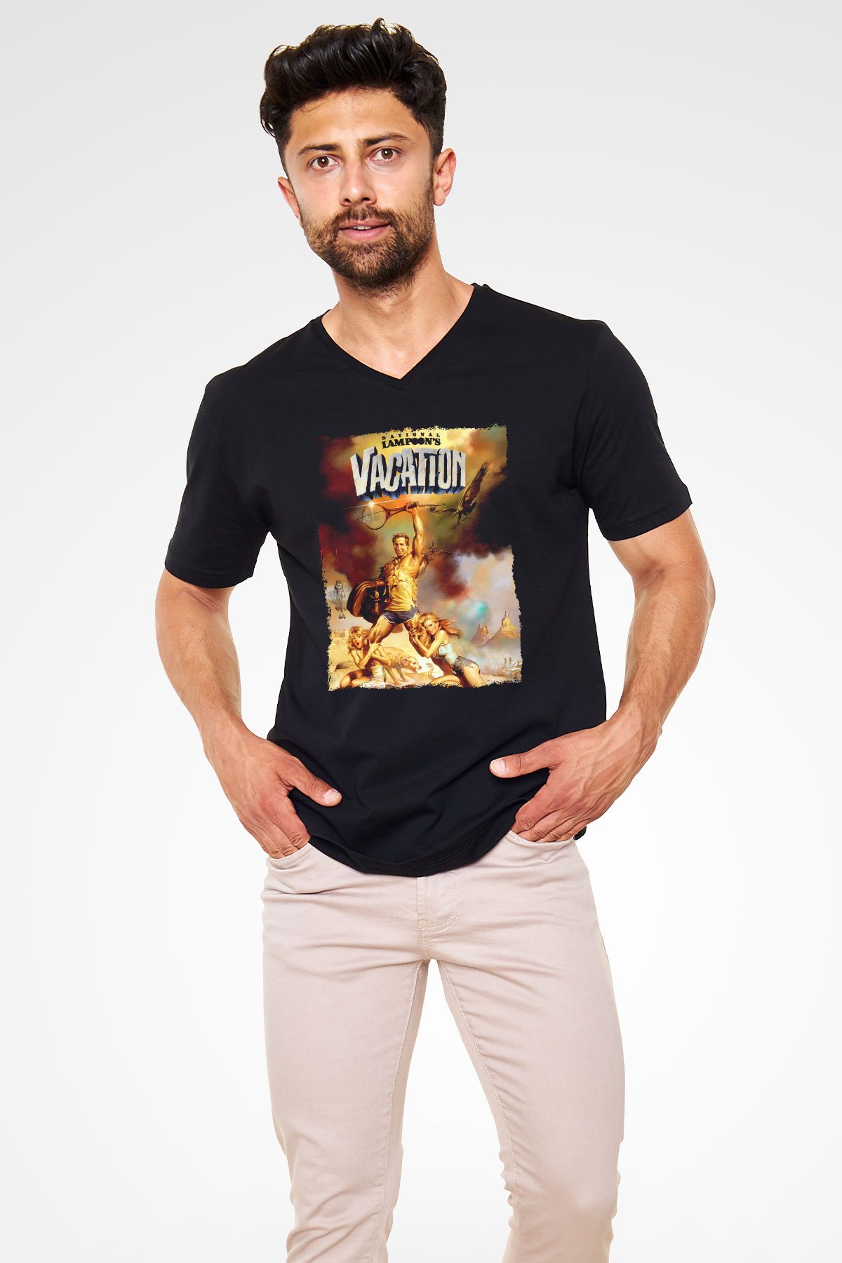 National Lampoons Vacation Siyah Unisex  V Yaka Tişört