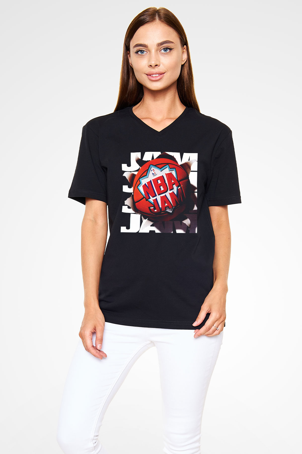NBA Jam Siyah Unisex V Yaka Tişört T-Shirt