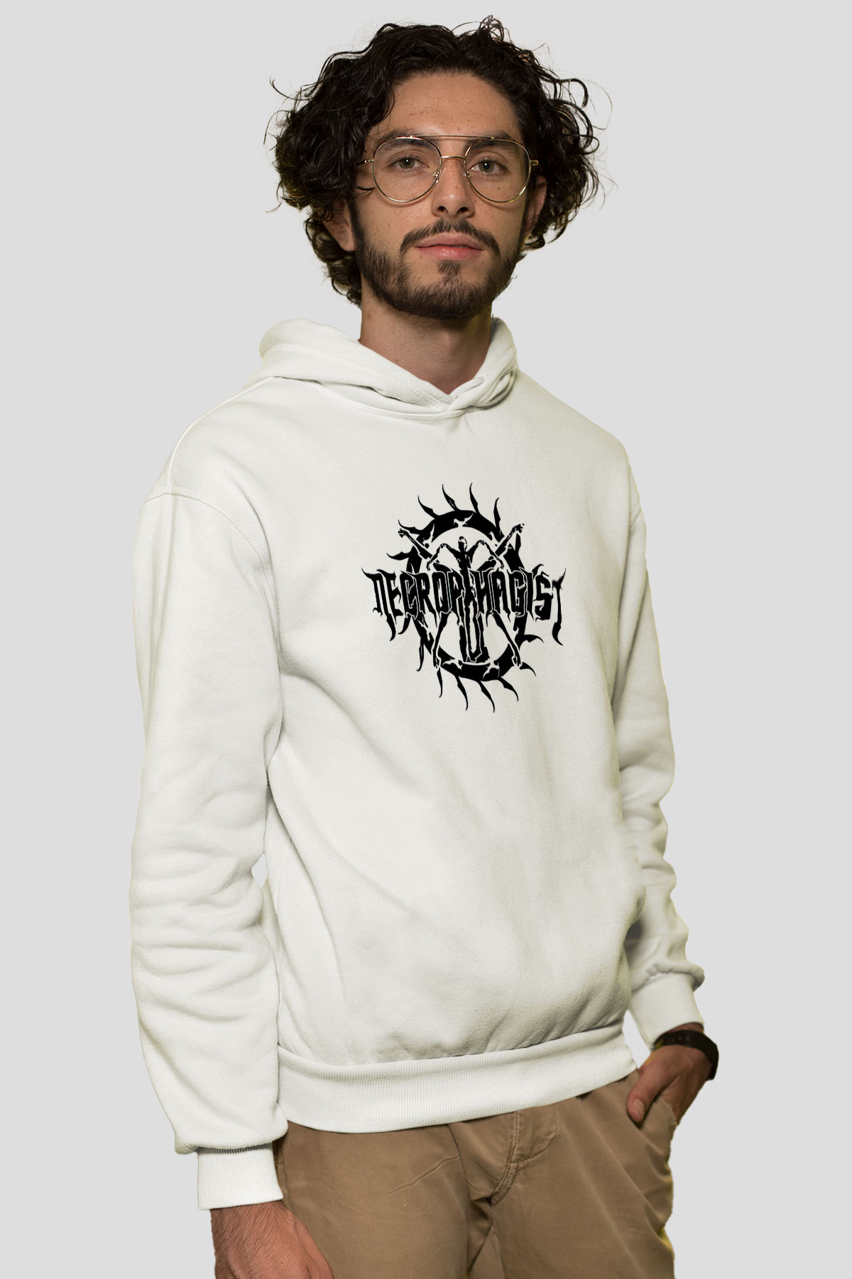 Necrophagist Baskılı Beyaz Unisex Kapüşonlu Sweatshirt