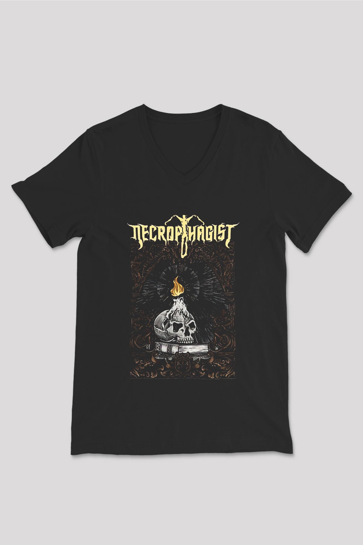Necrophagist Baskılı Unisex Siyah V Yaka Tişört - Tshirt