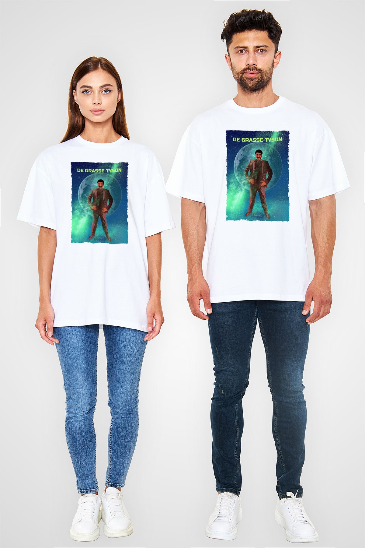 Neil De Grasse Tyson Baskılı Unisex Oversize Beyaz Tişört - Tshirt