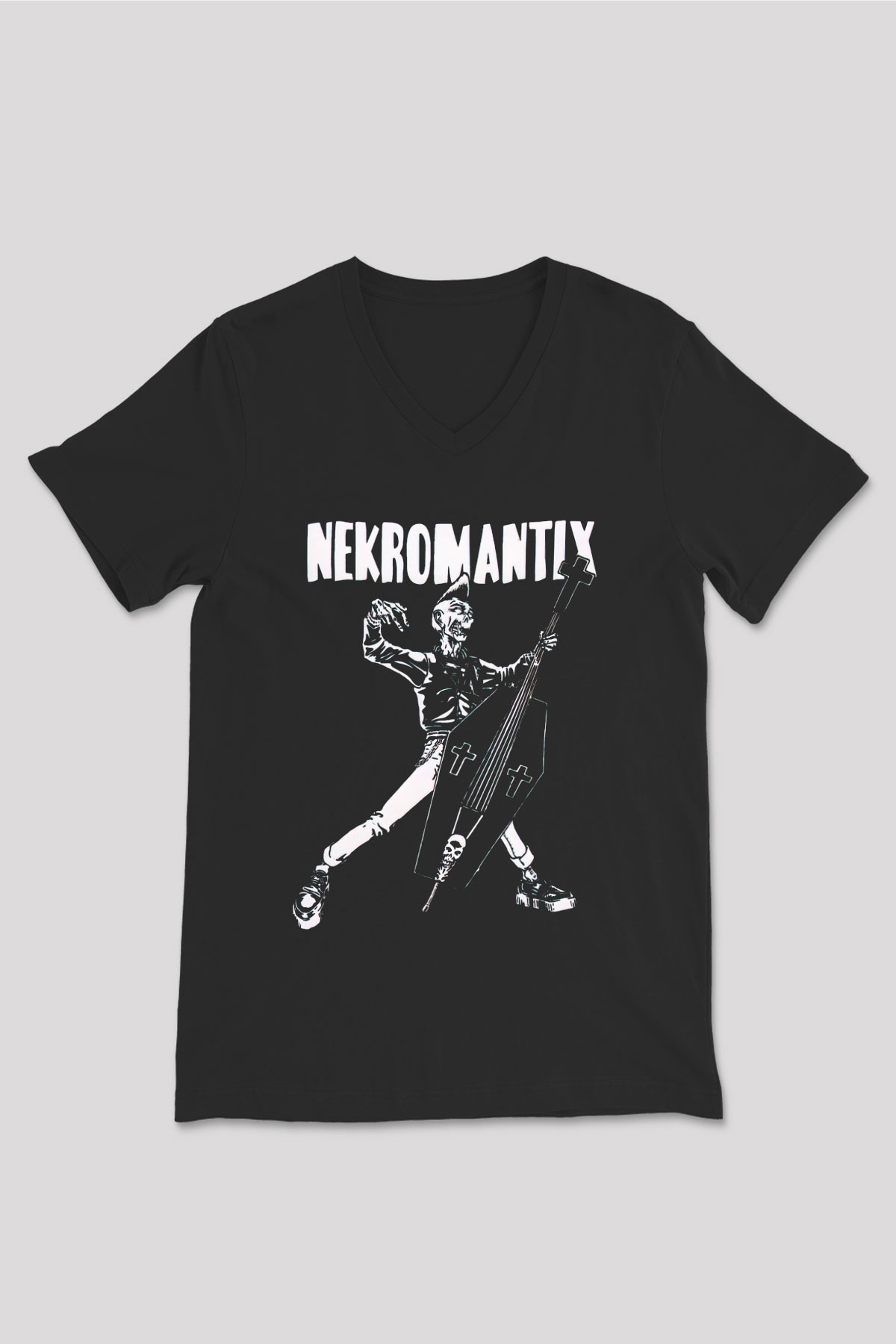 Nekromantix Siyah Unisex V Yaka Tişört