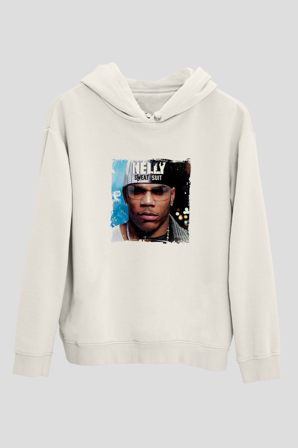Nelly Baskılı Unisex Beyaz Kapüşonlu Sweatshirt