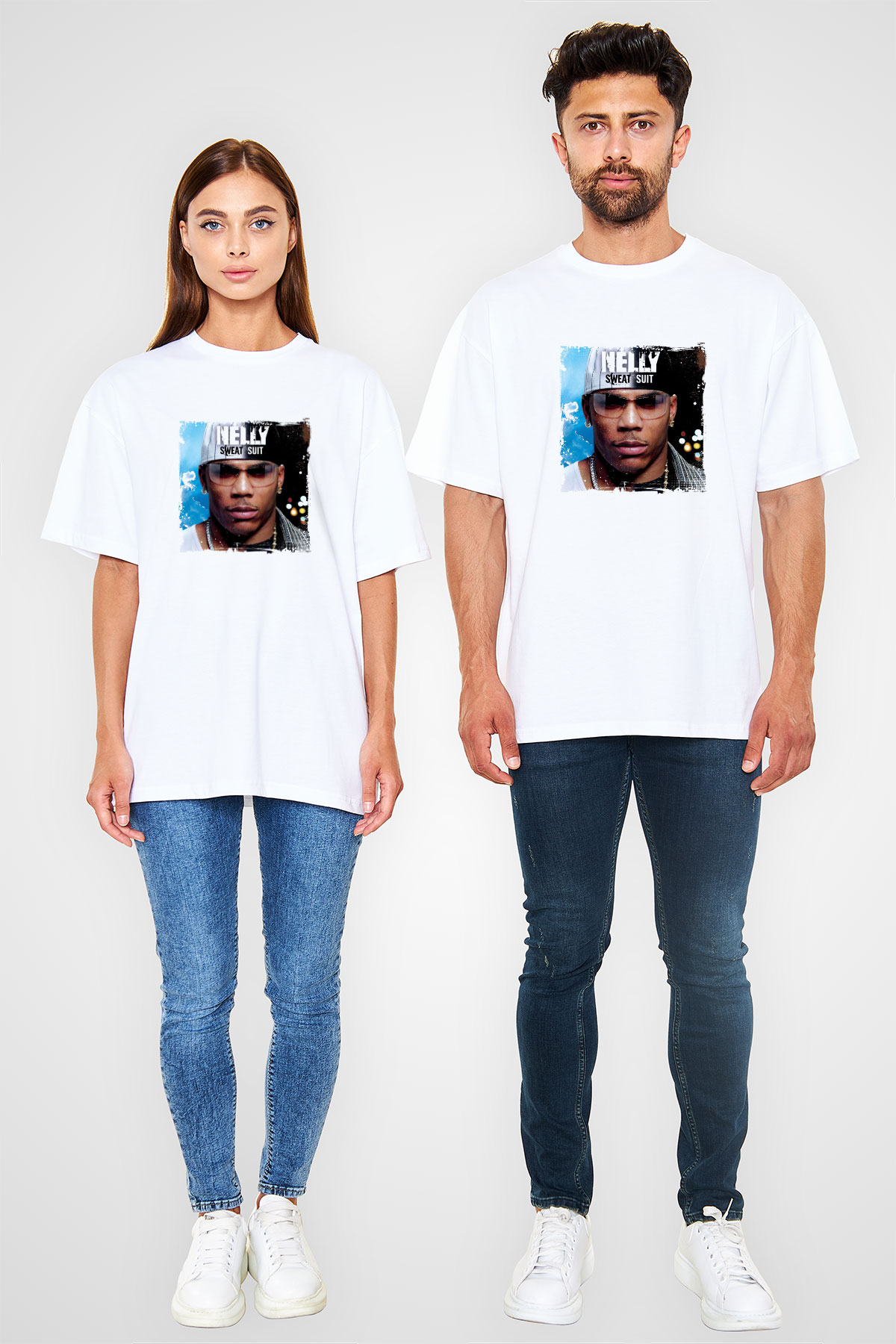 Nelly Baskılı Oversize Beyaz Tişört