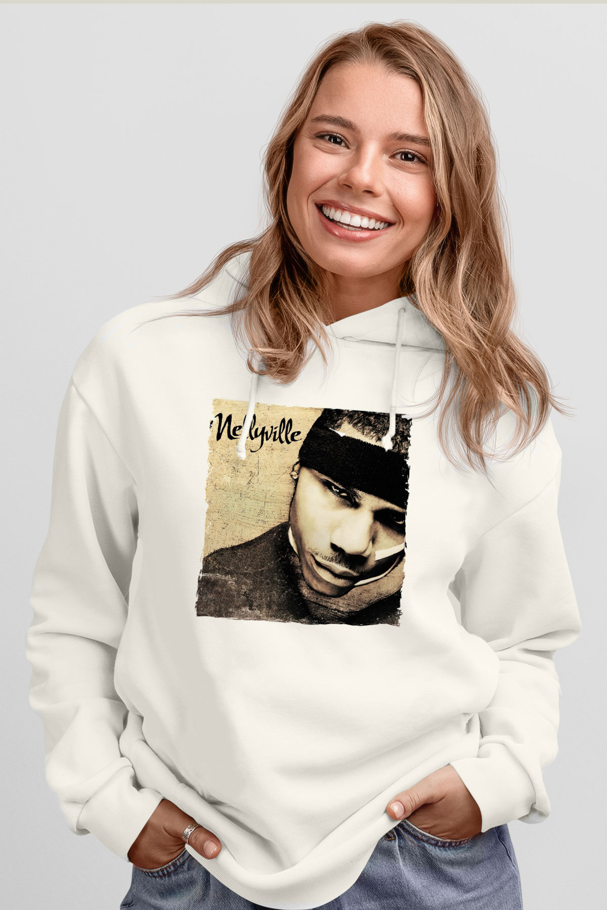 Nelly Beyaz Unisex Kapüşonlu Sweatshirt