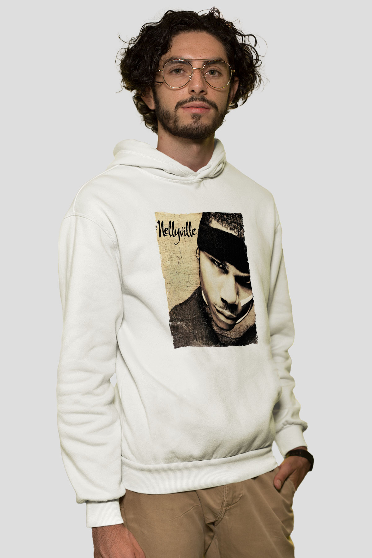 Nelly Beyaz Unisex Kapüşonlu Sweatshirt