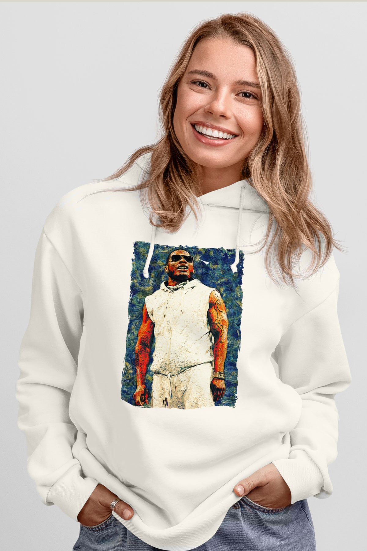 Nelly Beyaz Unisex Kapüşonlu Sweatshirt
