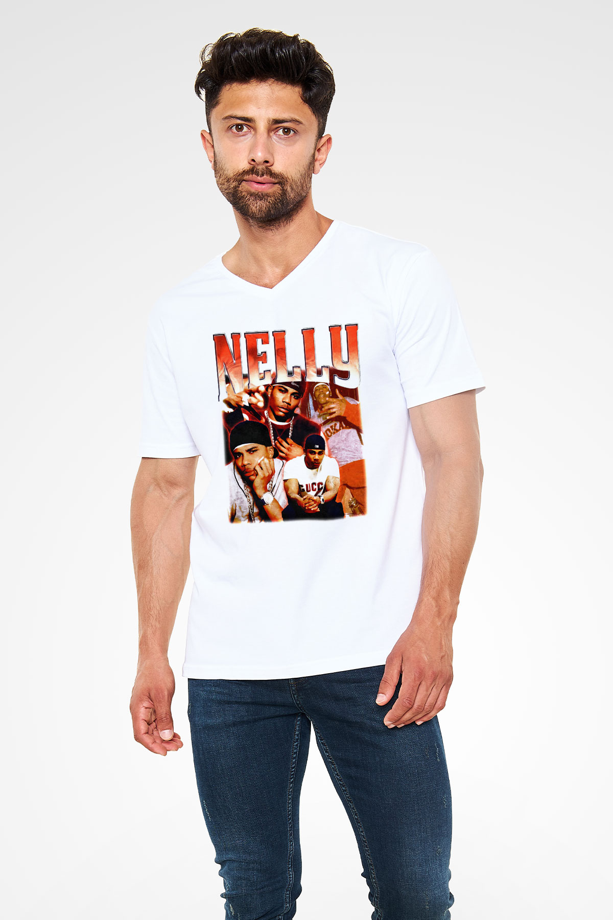 Nelly Beyaz Unisex V Yaka Tişört
