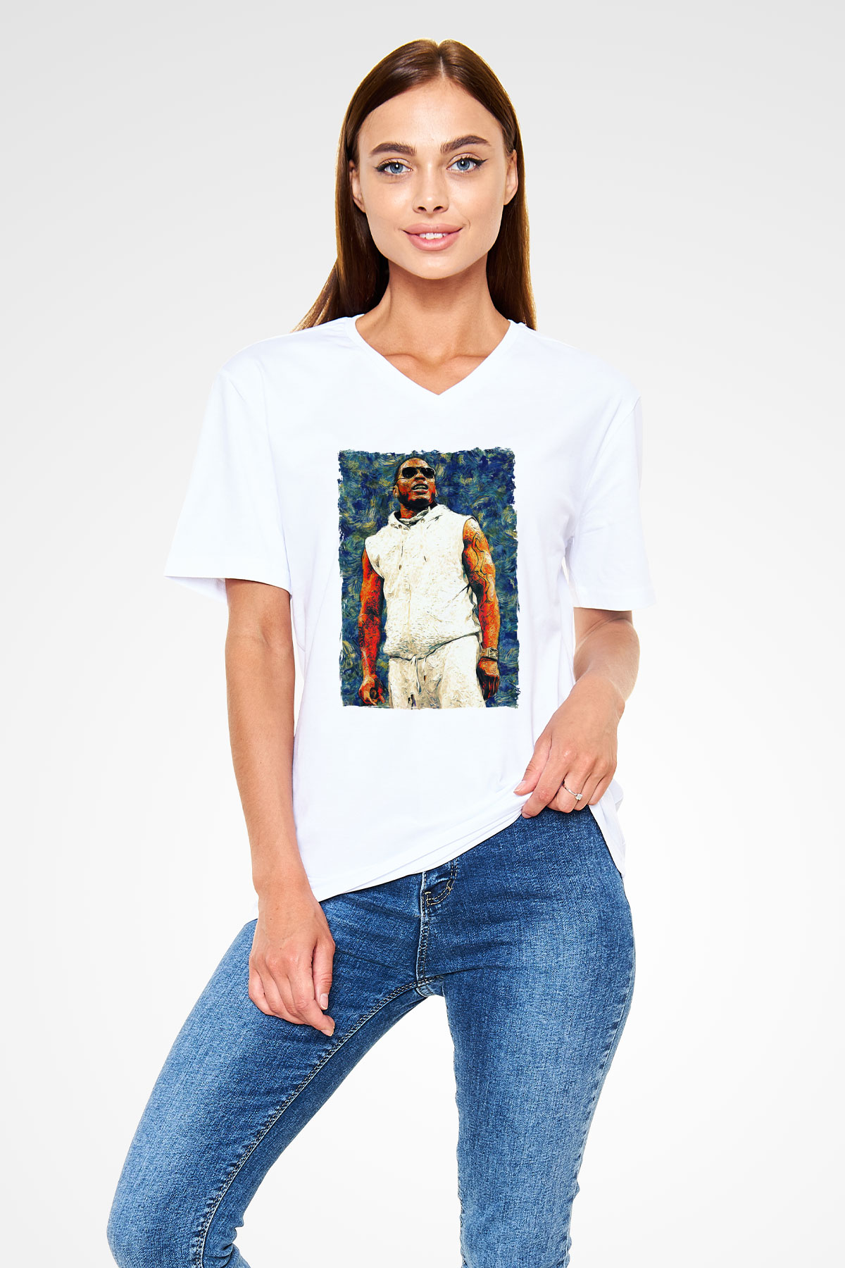 Nelly Beyaz Unisex V Yaka Tişört