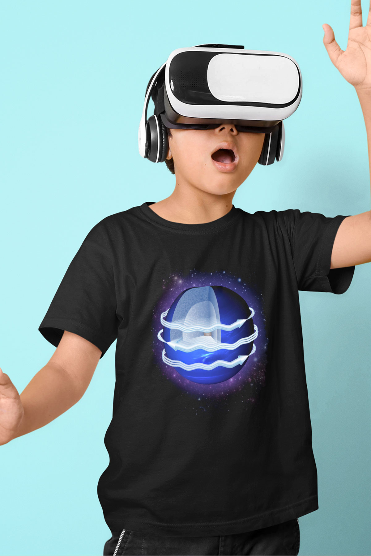 Neptün Siyah Unisex Çocuk Tişört