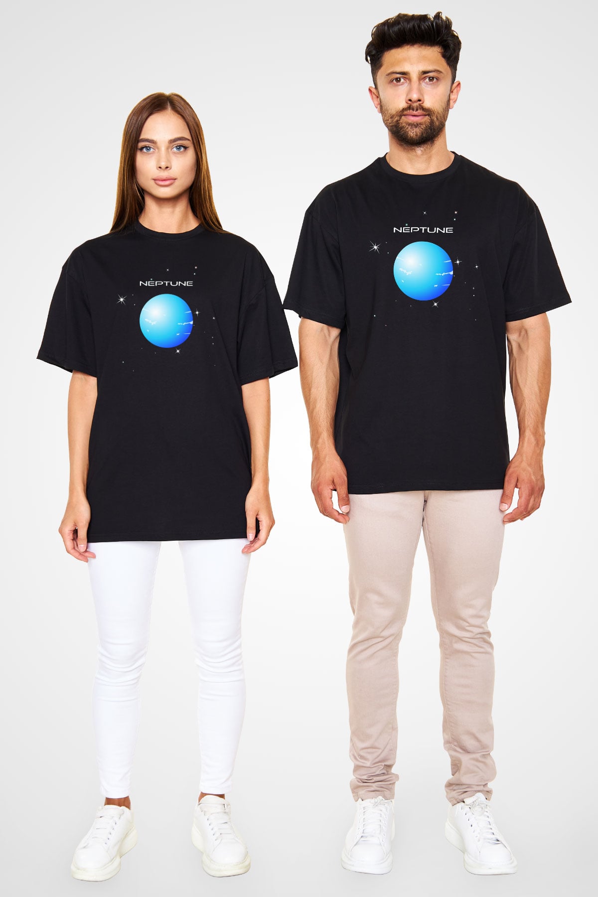 Neptün Siyah Unisex Oversize Tişört T-Shirt