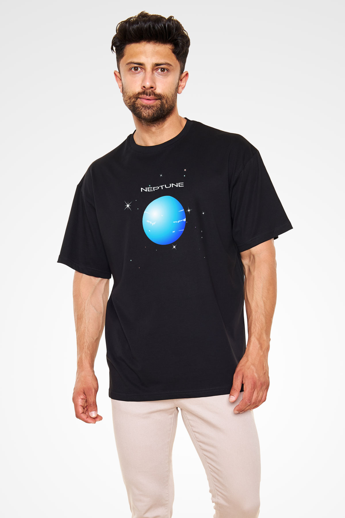 Neptün Siyah Unisex Oversize Tişört T-Shirt