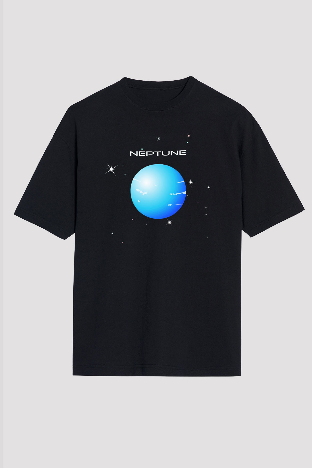 Neptün Siyah Unisex Oversize Tişört T-Shirt