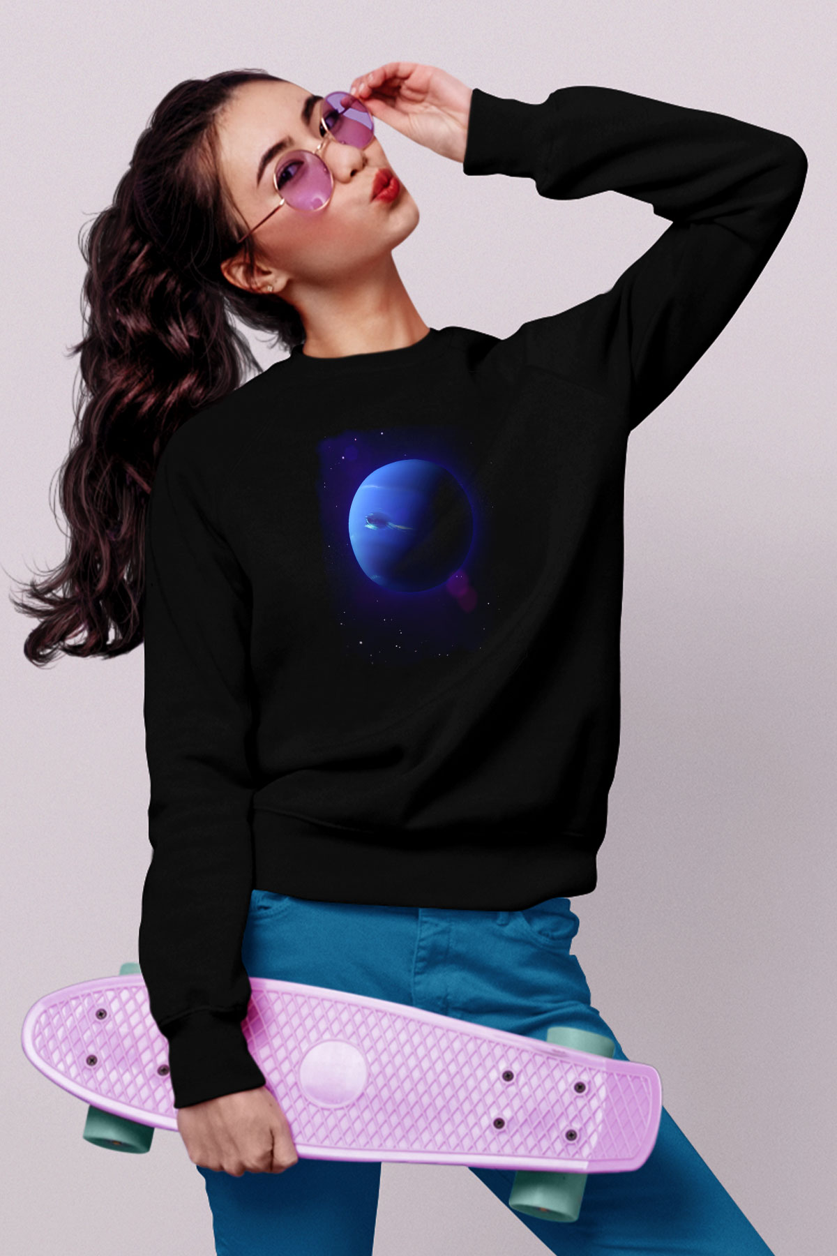 Neptün Siyah Unisex Sweatshirt