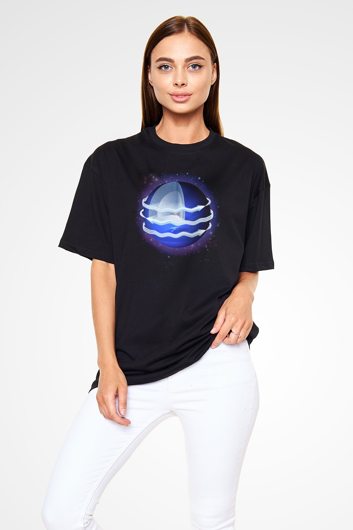 Neptün Siyah Oversize Tişört Oversize T-shirt - TişörtFabrikası