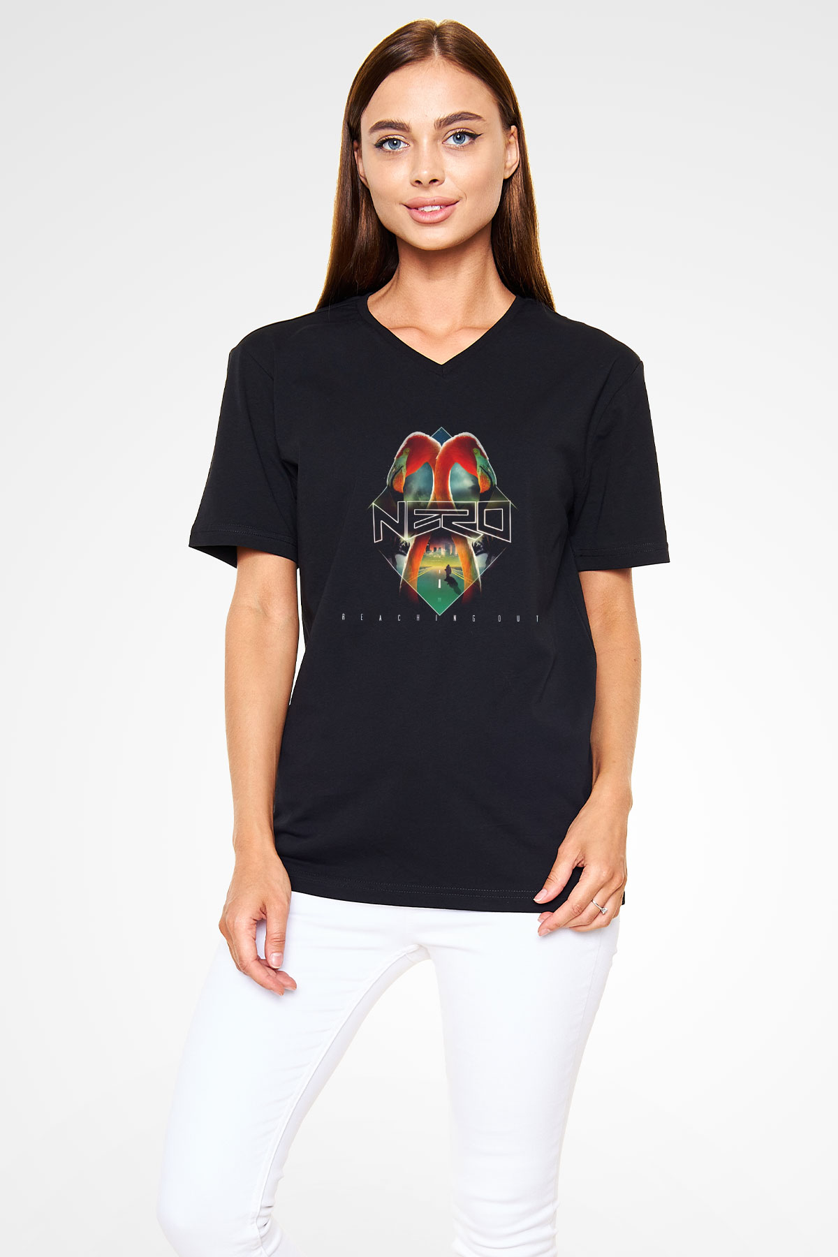 Nero Siyah Unisex V Yaka Tişört