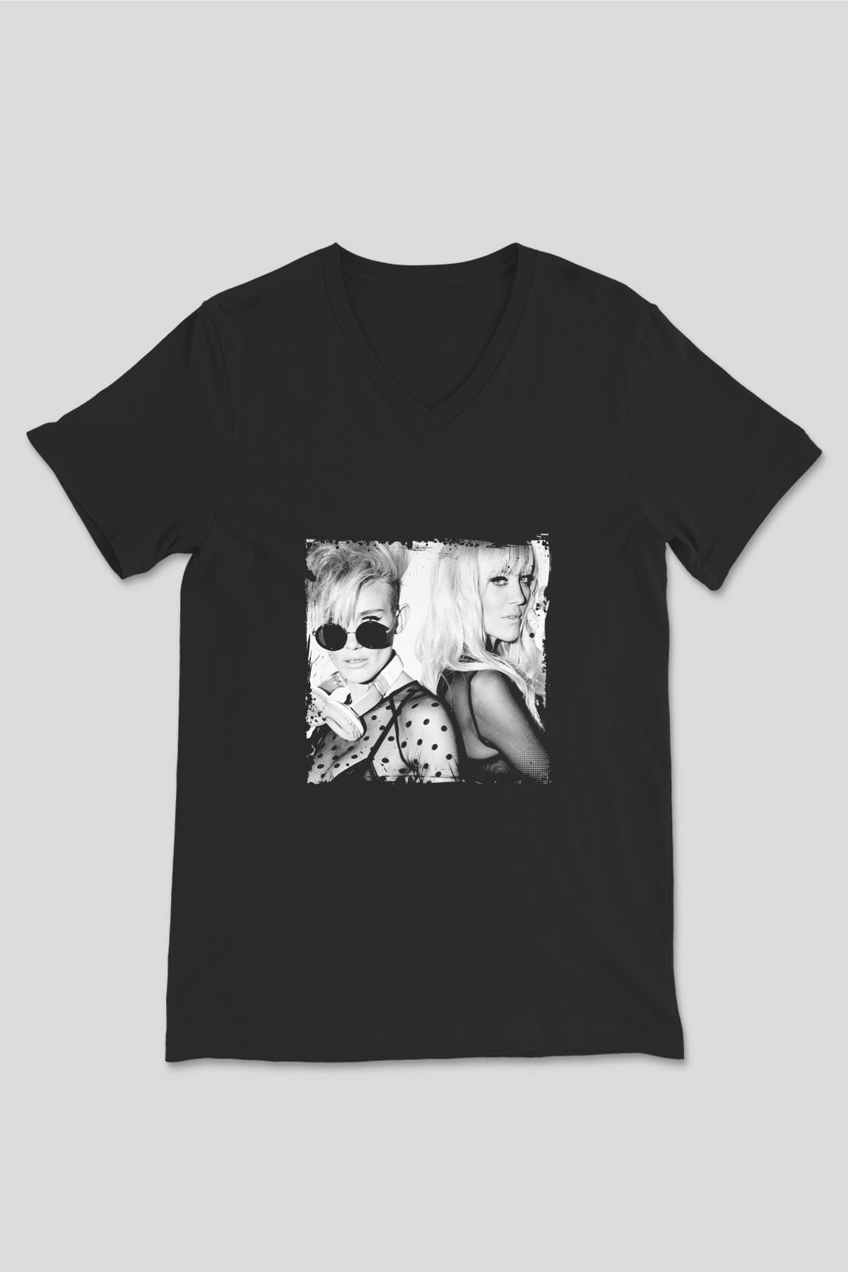 Nervo Baskılı Unisex Siyah V Yaka Tişört