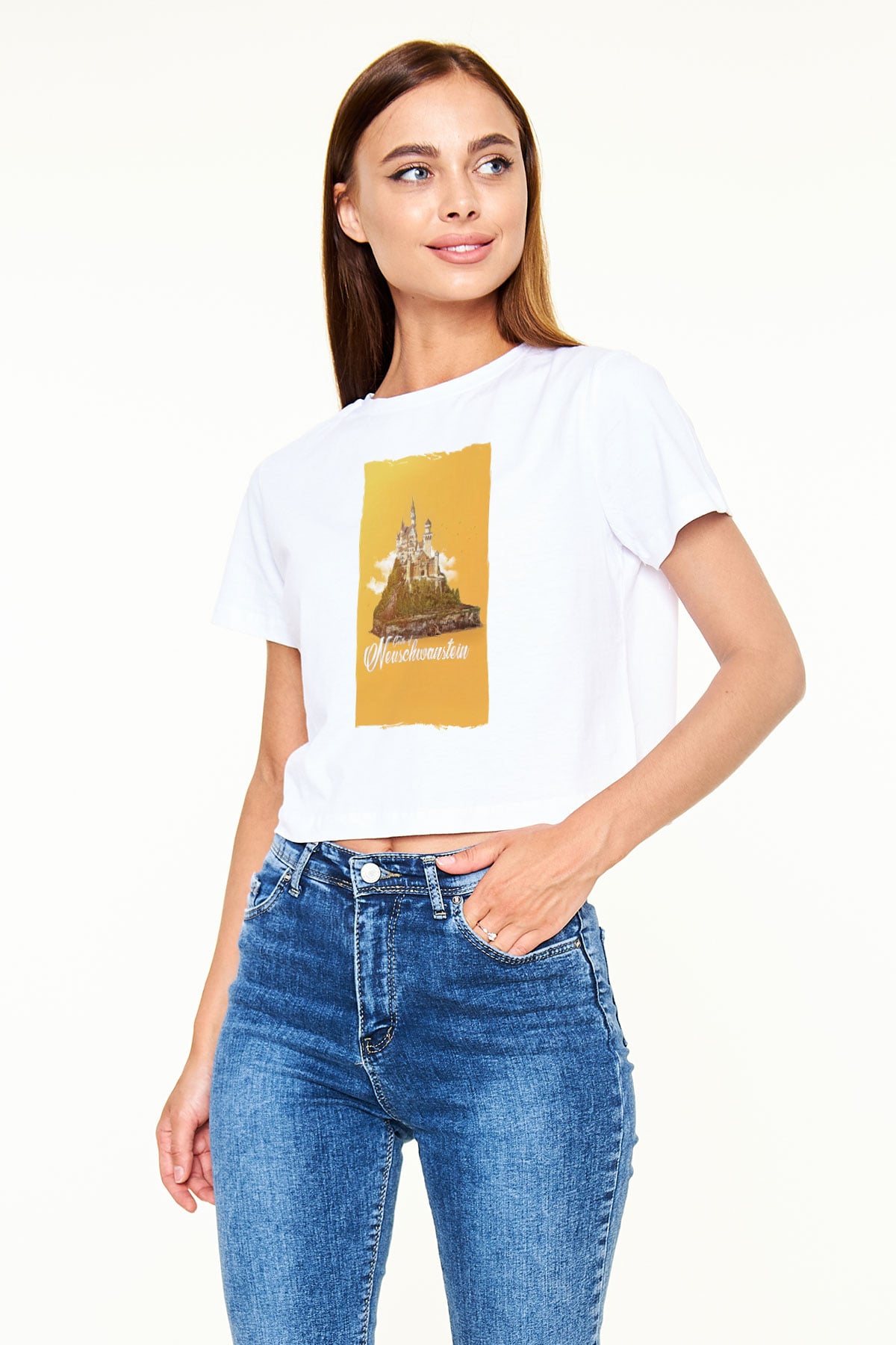 Neuschwanstein Şatosu Beyaz  Crop Top Tişört