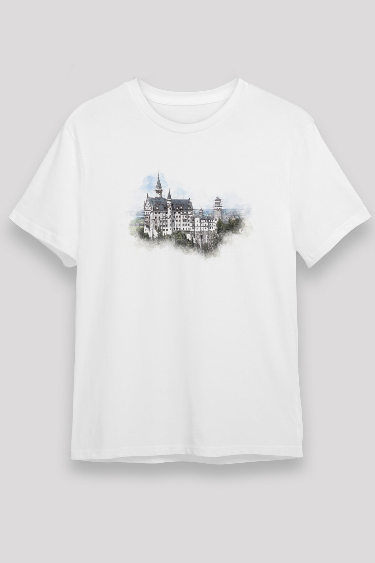 Neuschwanstein Şatosu Beyaz Unisex Tişört T-Shirt - TişörtFabrikası