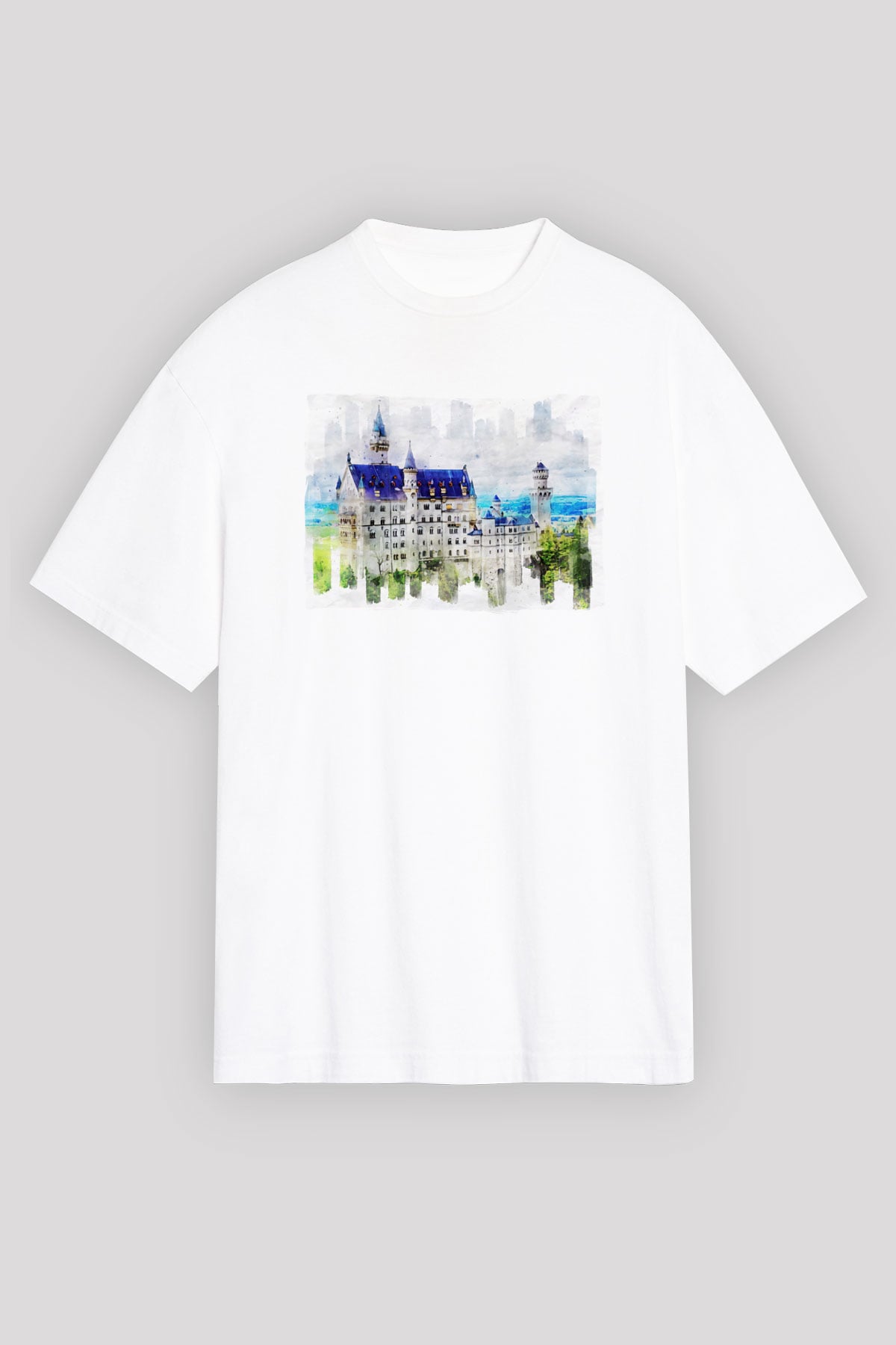 Neuschwanstein Şatosu Beyaz Oversize Tişört Oversize T-shirt - TişörtFabrikası