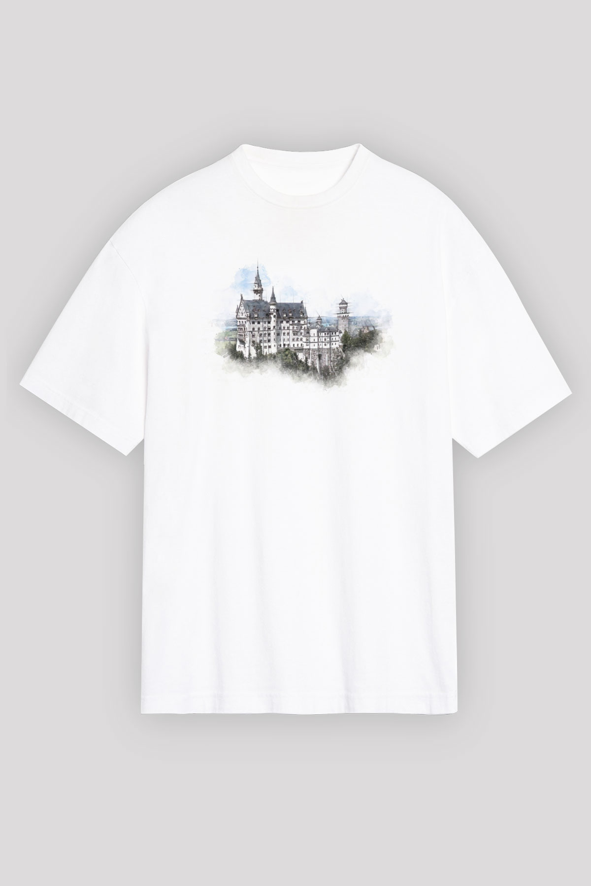 Neuschwanstein Şatosu Beyaz Oversize Tişört Oversize T-shirt - TişörtFabrikası